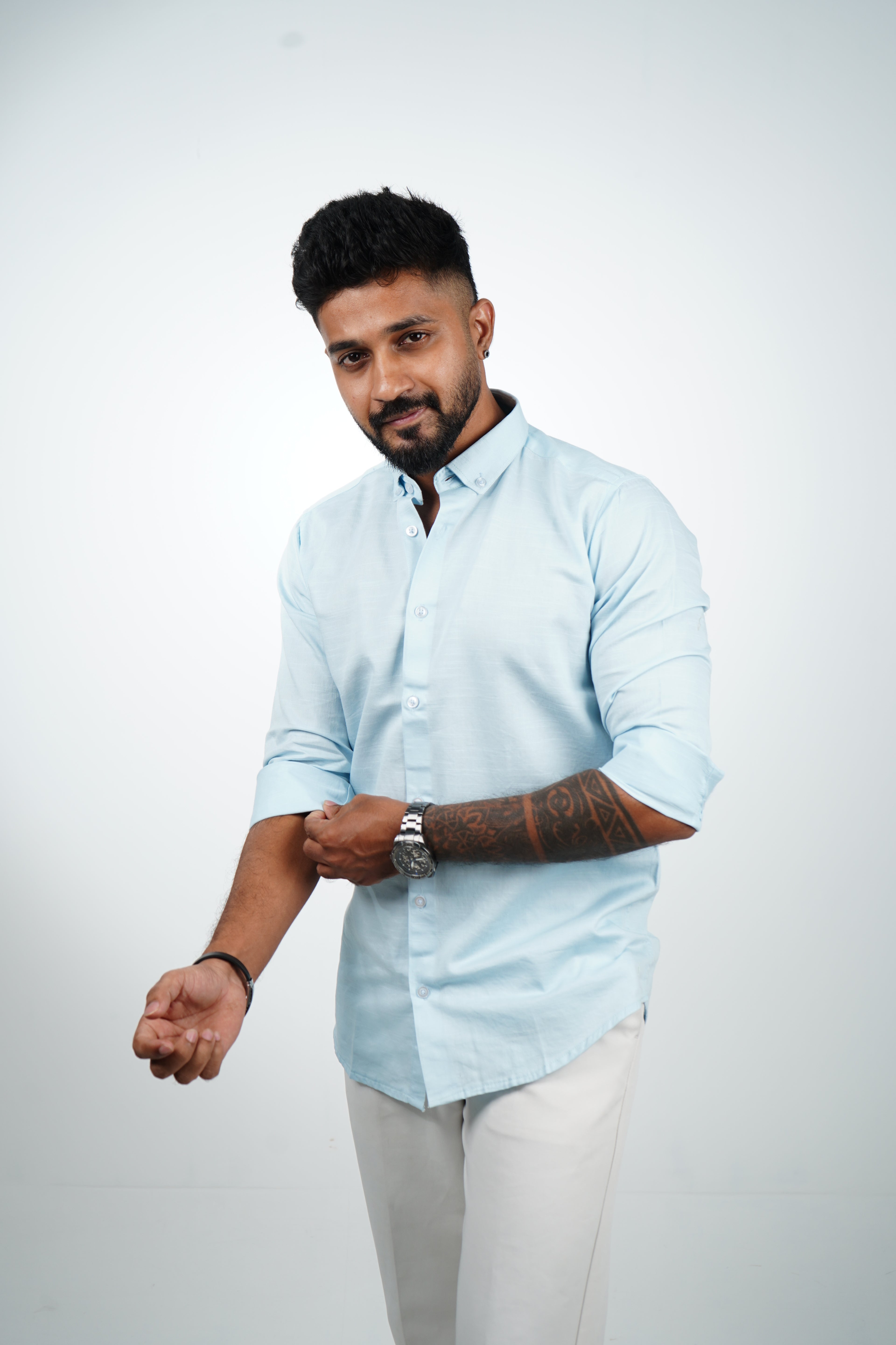 Frost Blue Vintage Linen Blend Shirt