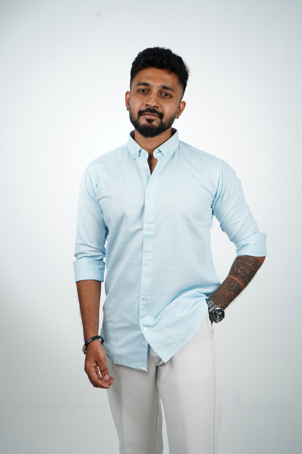 Frost Blue Vintage Linen Blend Shirt