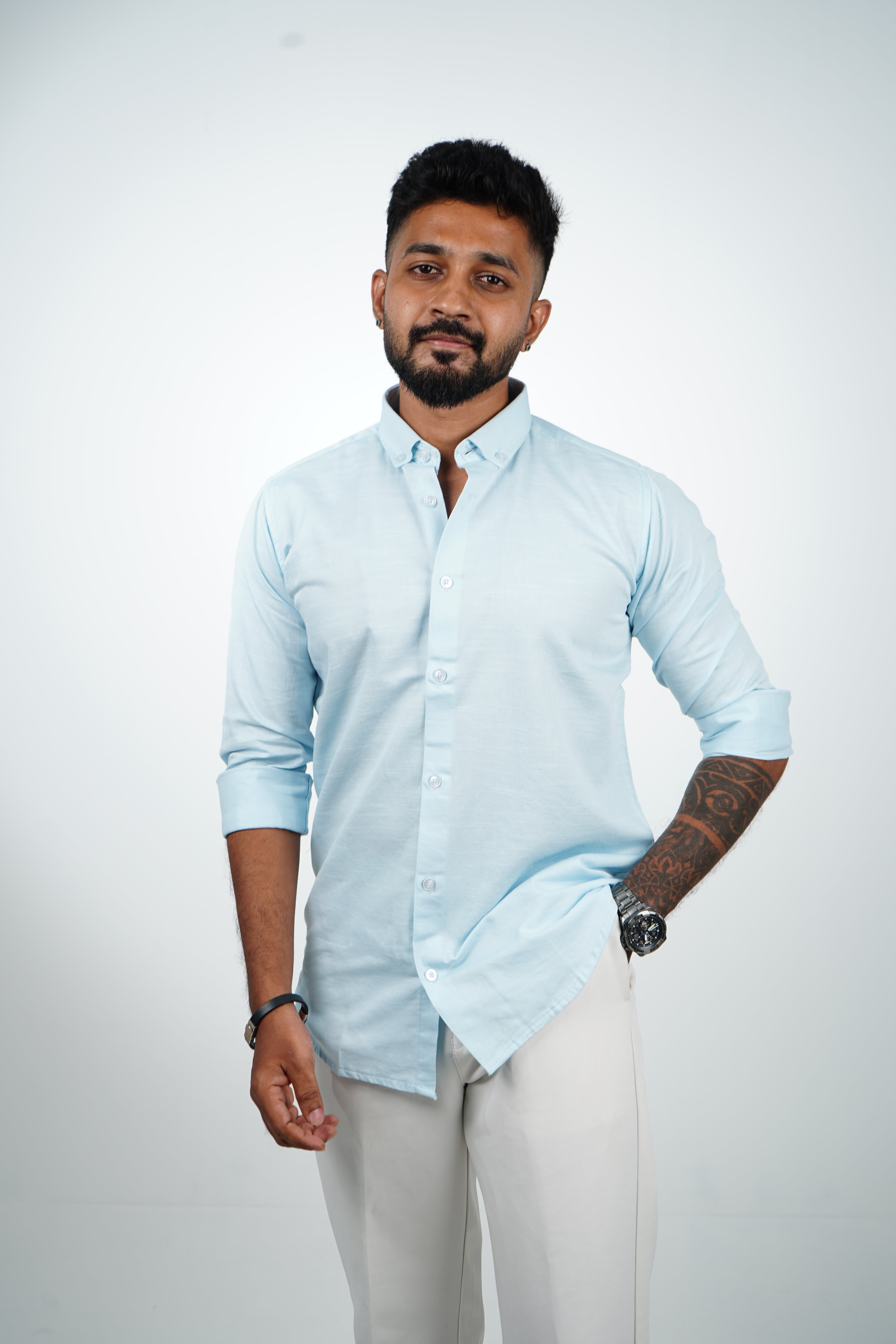 Frost Blue Vintage Linen Blend Shirt