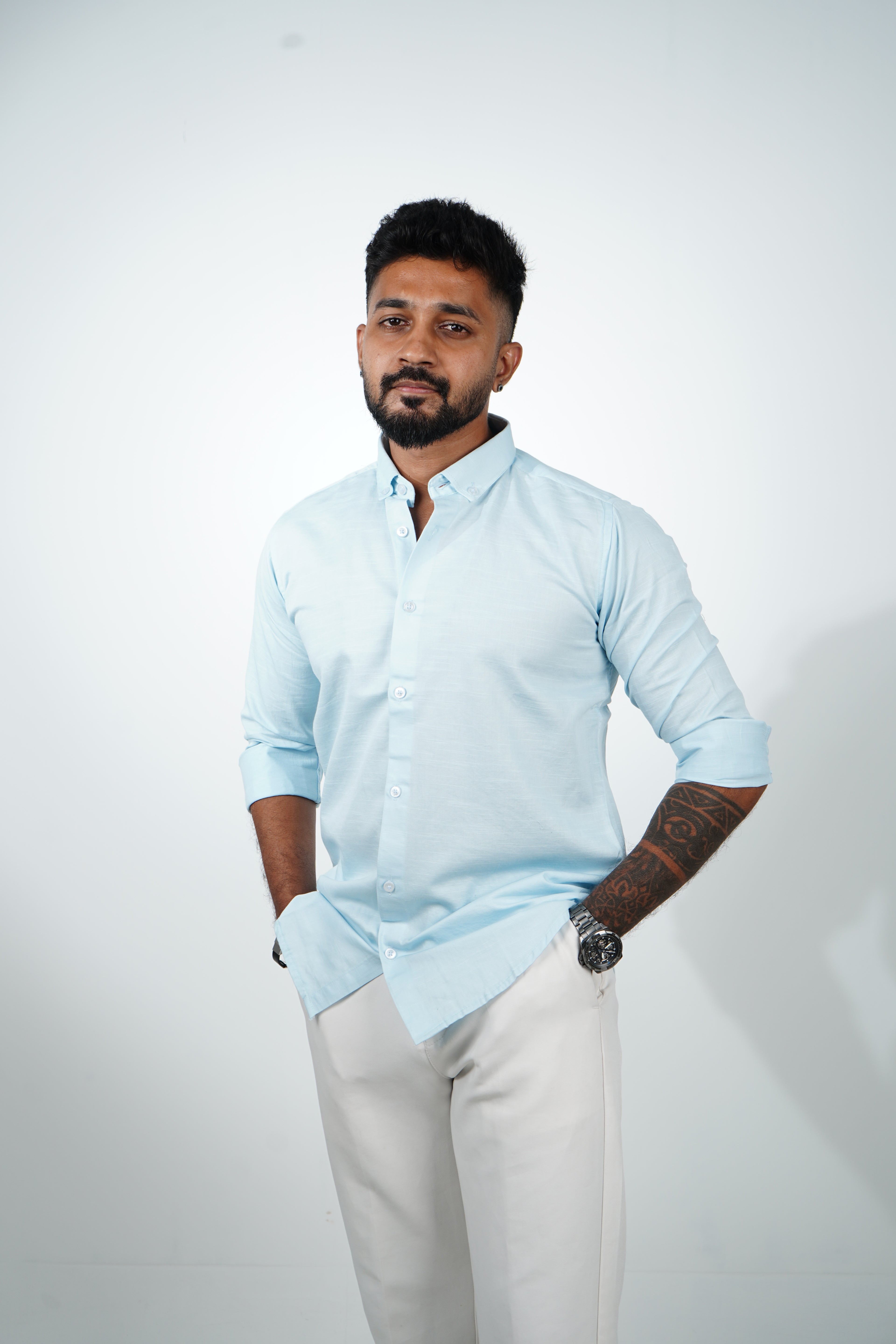 Frost Blue Vintage Linen Blend Shirt