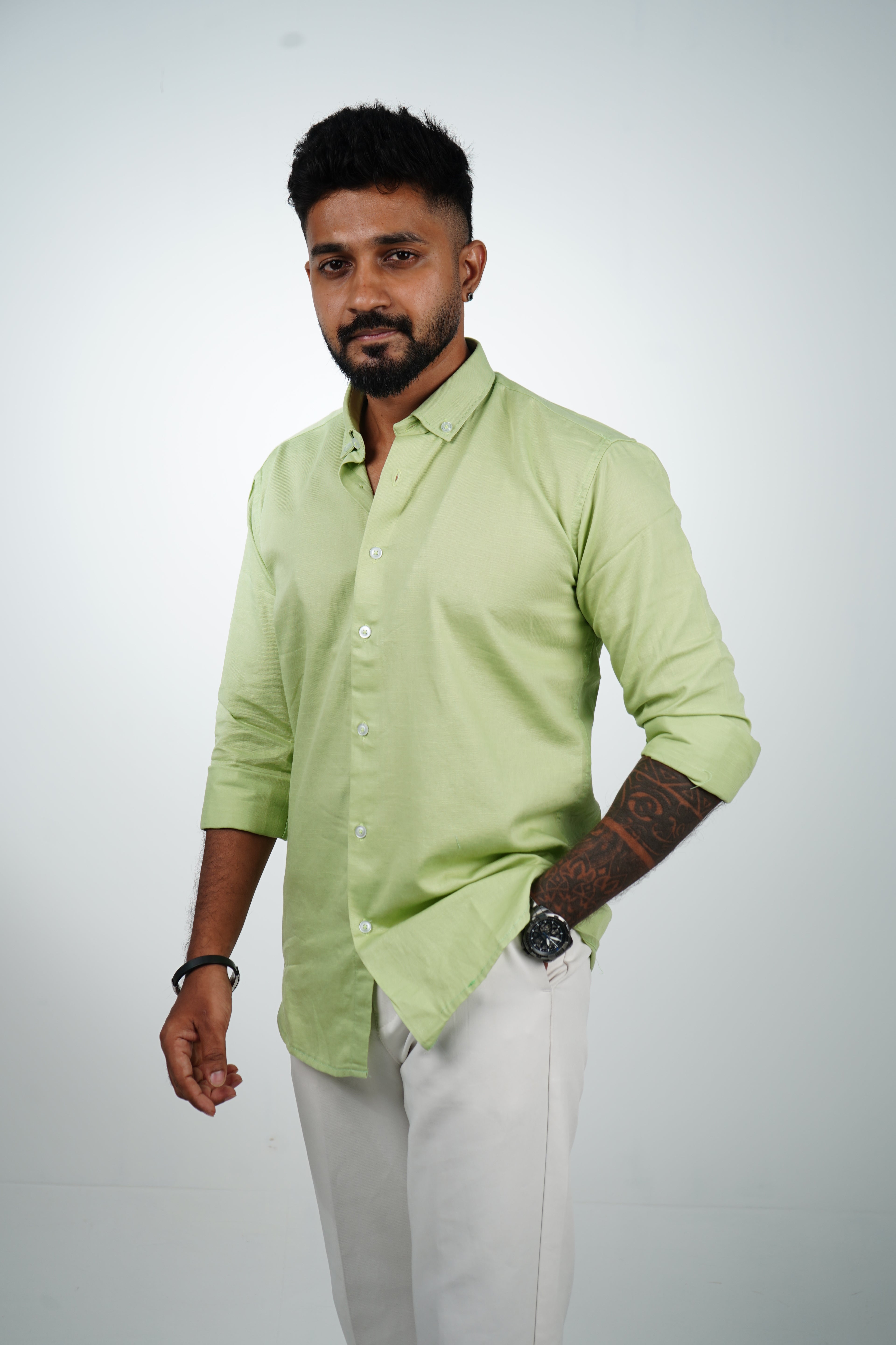 Herb GreenVintage Linen Blend Shirt