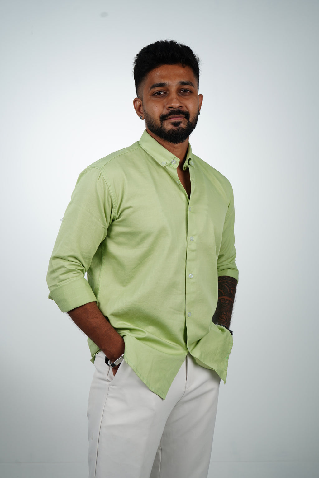 Herb GreenVintage Linen Blend Shirt