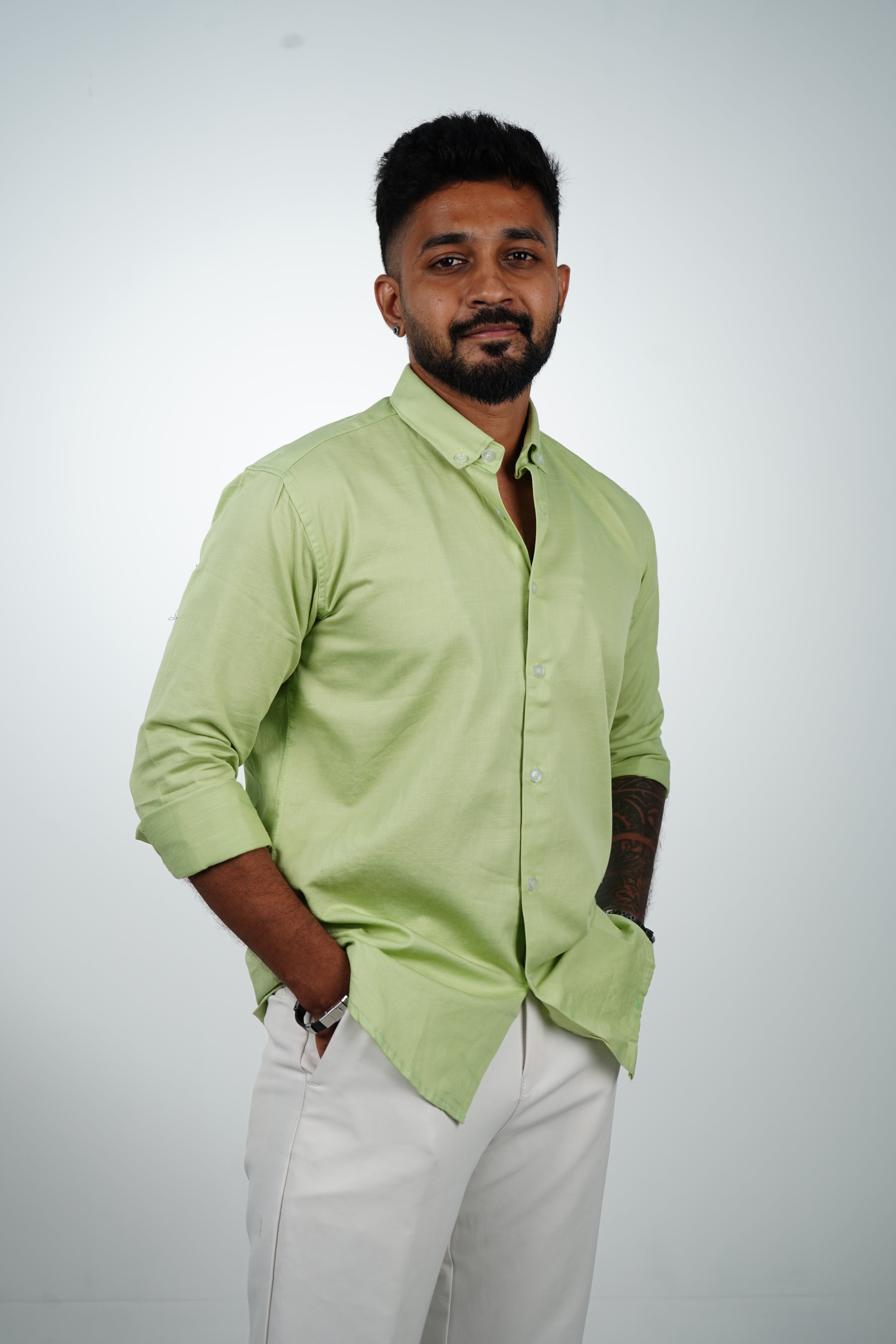 Herb GreenVintage Linen Blend Shirt