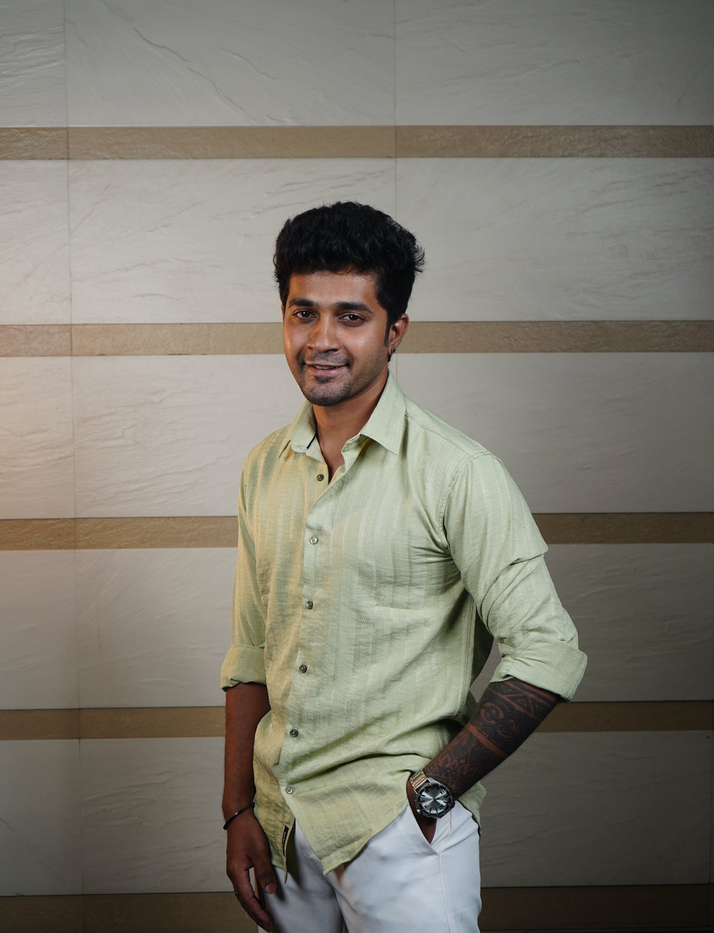 Classic Green Textured Shirt