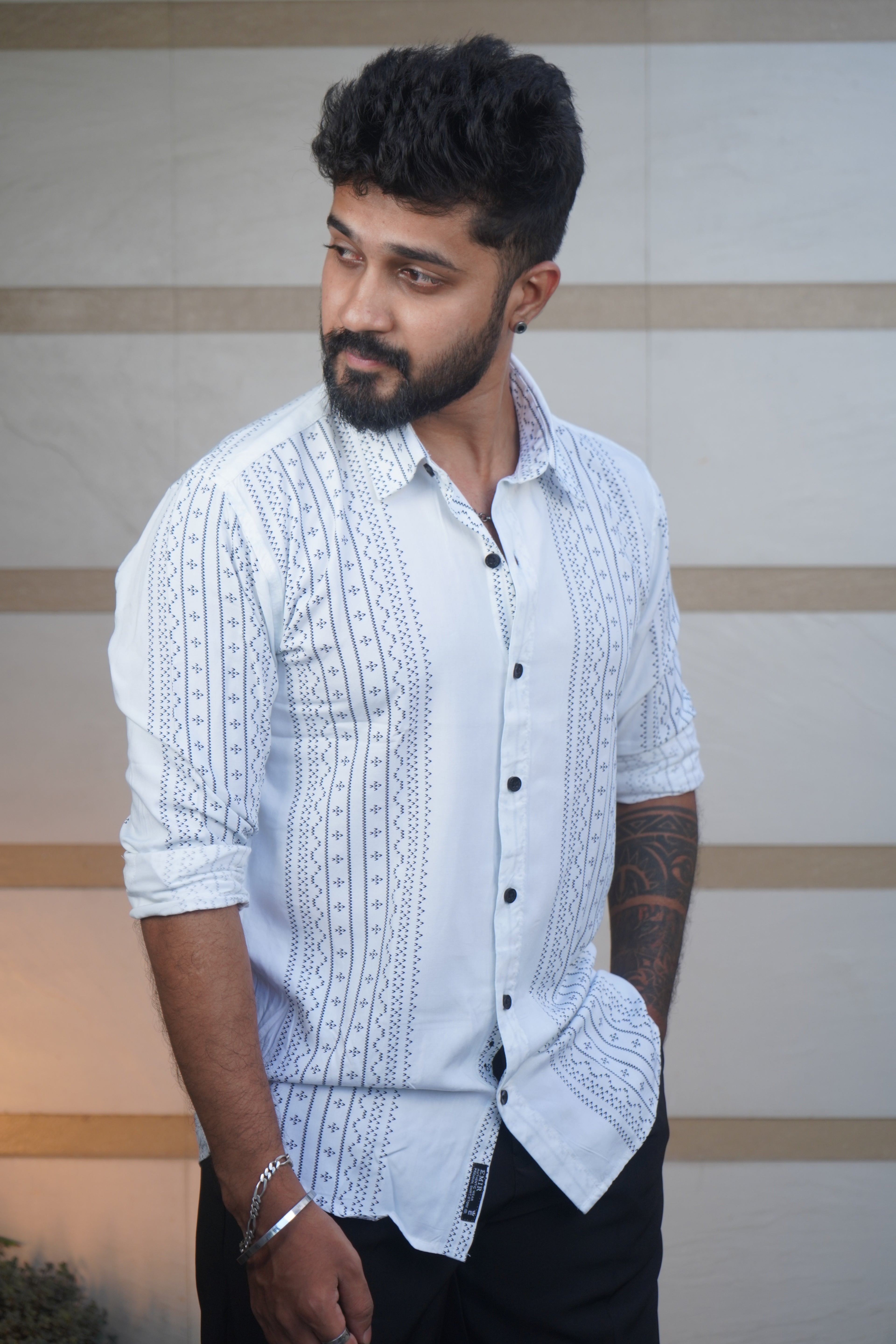 White Geometrical Rayon Printed Shirt