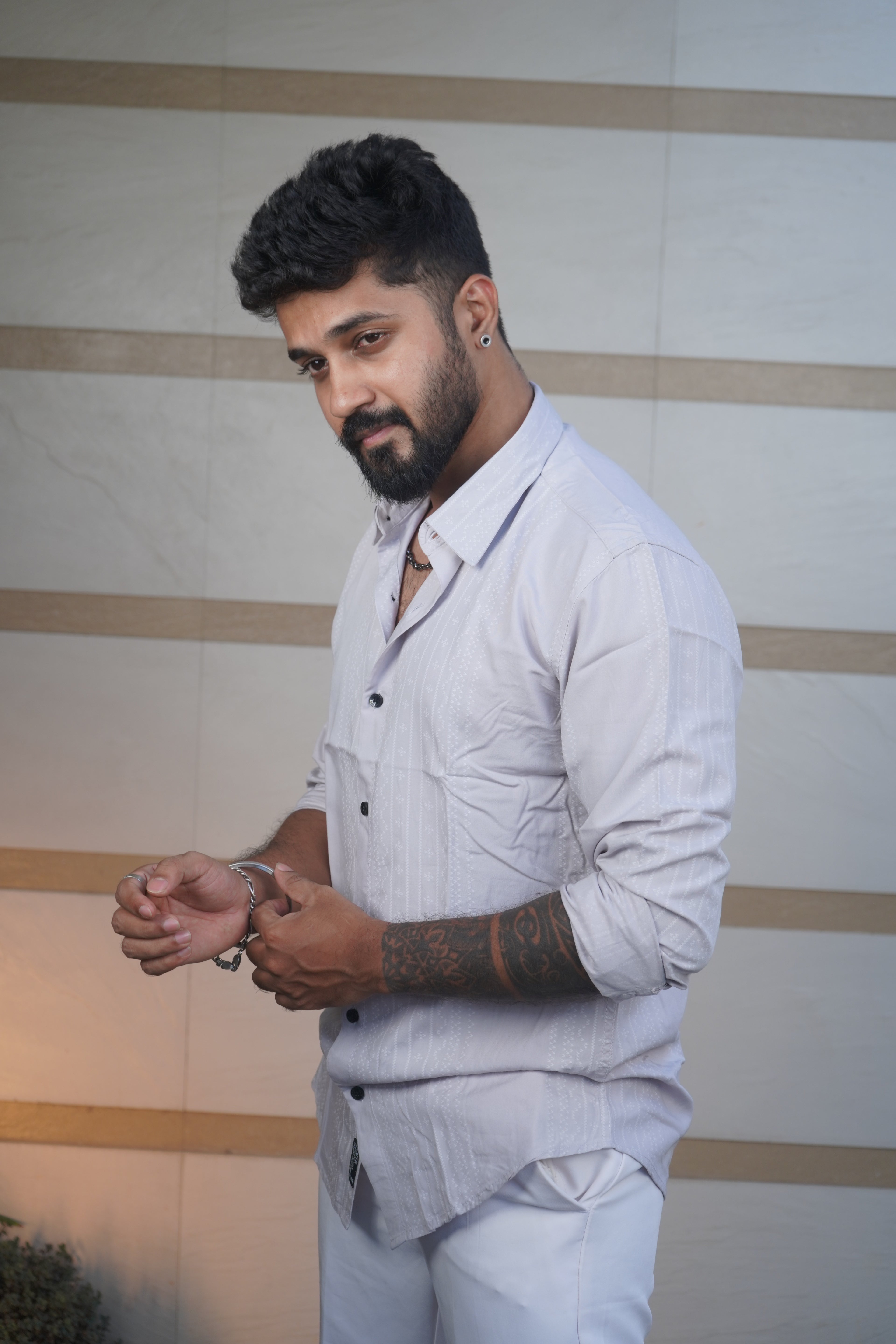 Grey Geometrical Rayon Printed Shirt