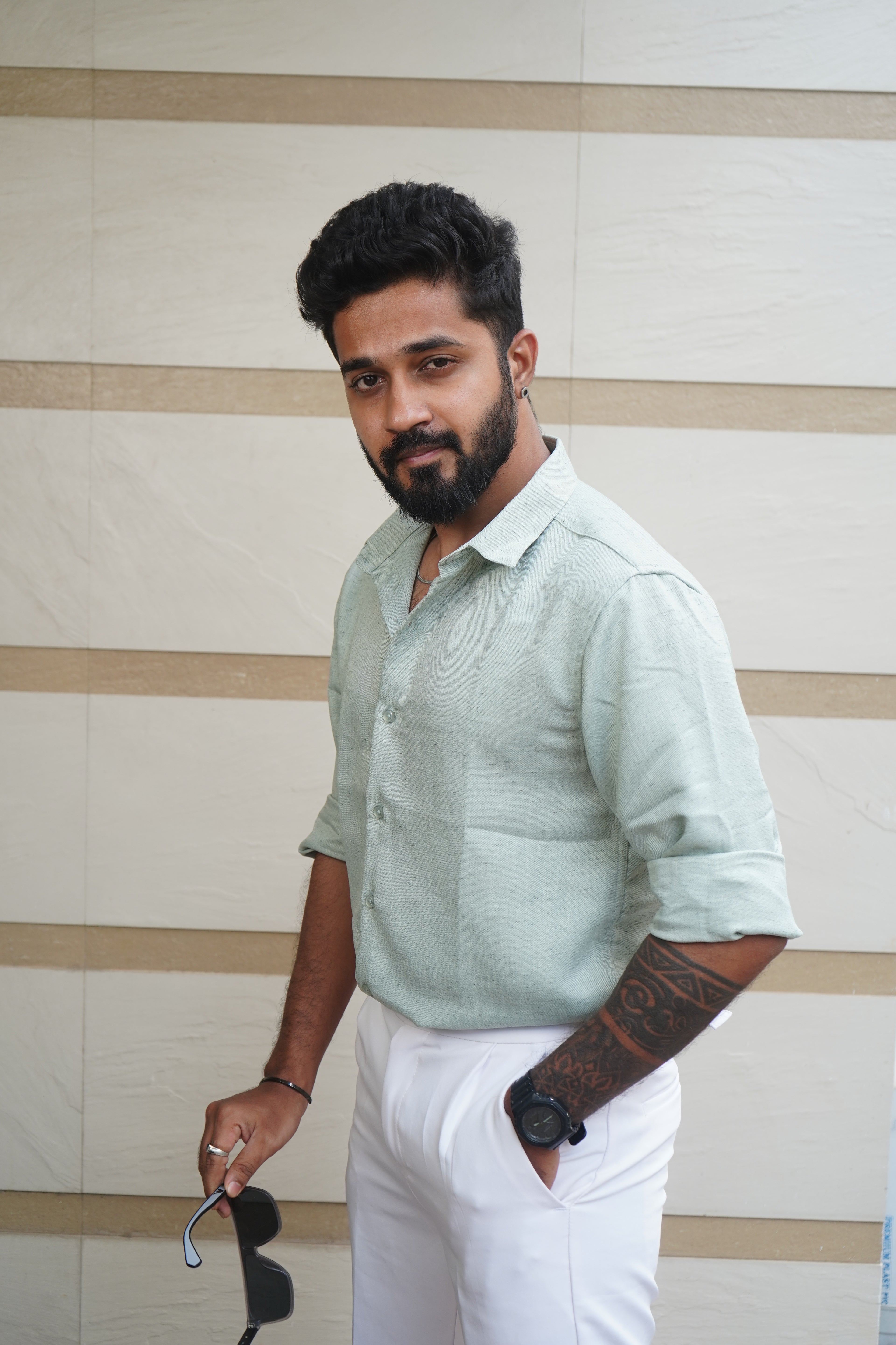 Pear Green Linen Blend Flax Shirt