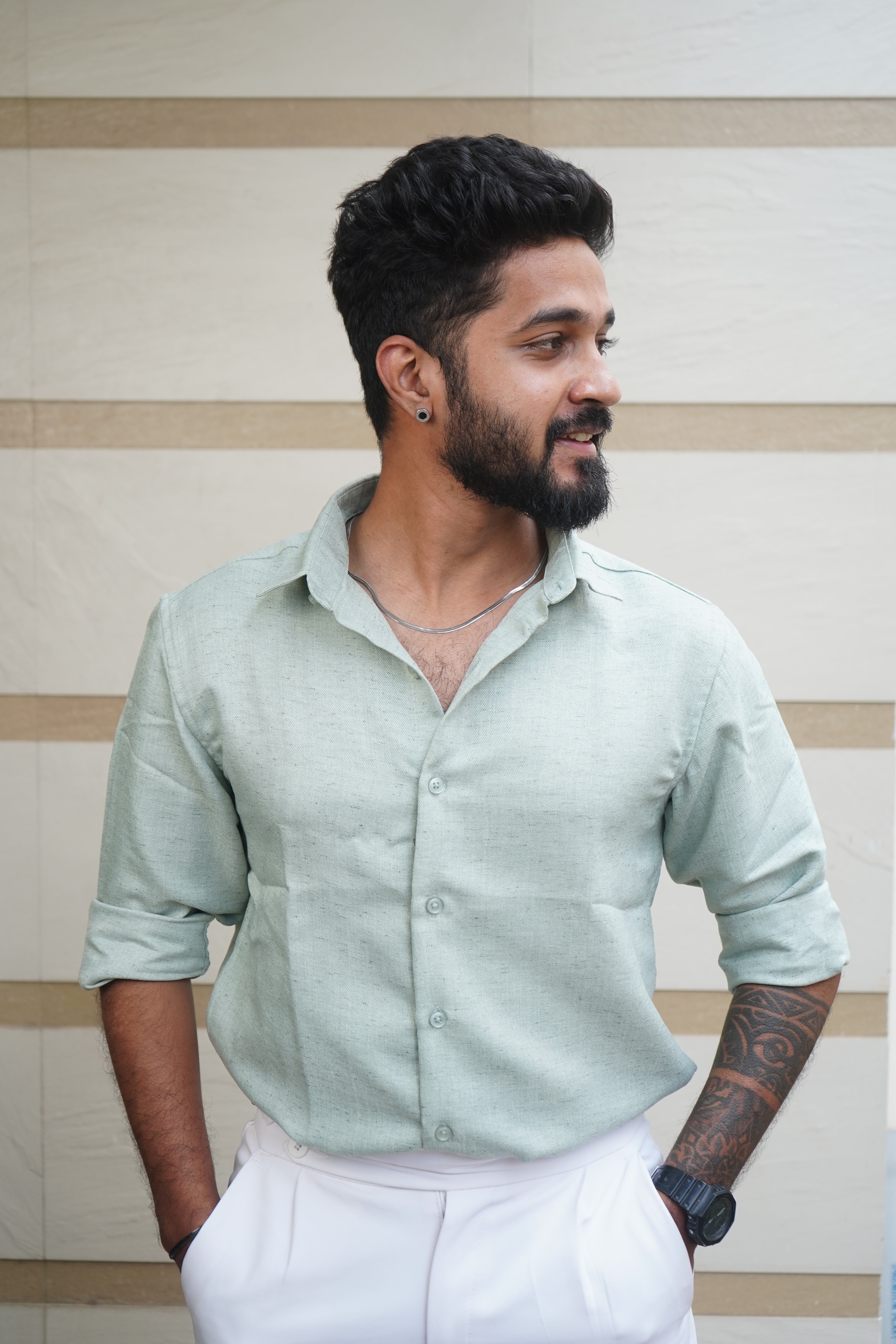Pear Green Linen Blend Flax Shirt