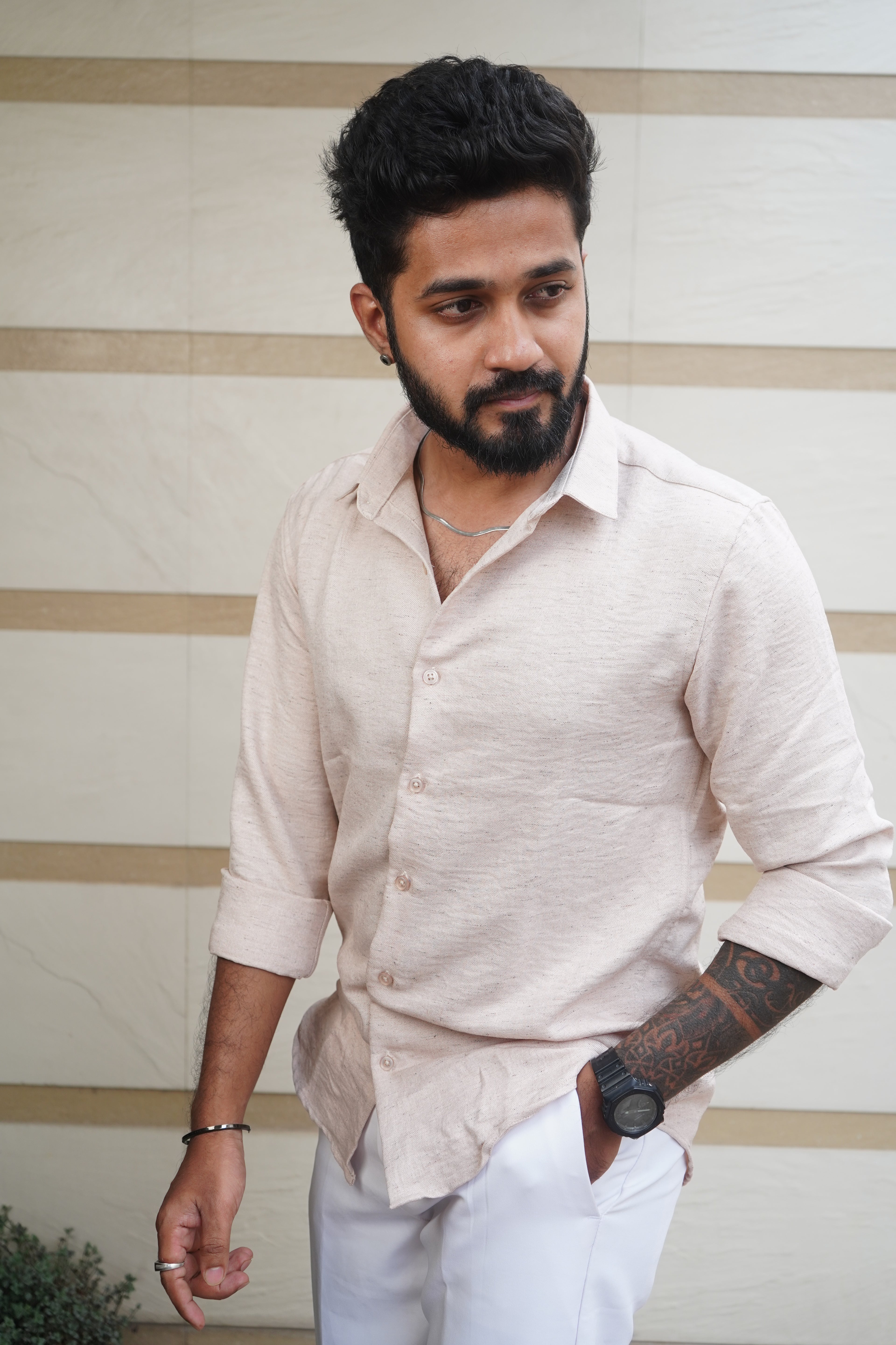 Sand Beige Linen Blend Flax Shirt