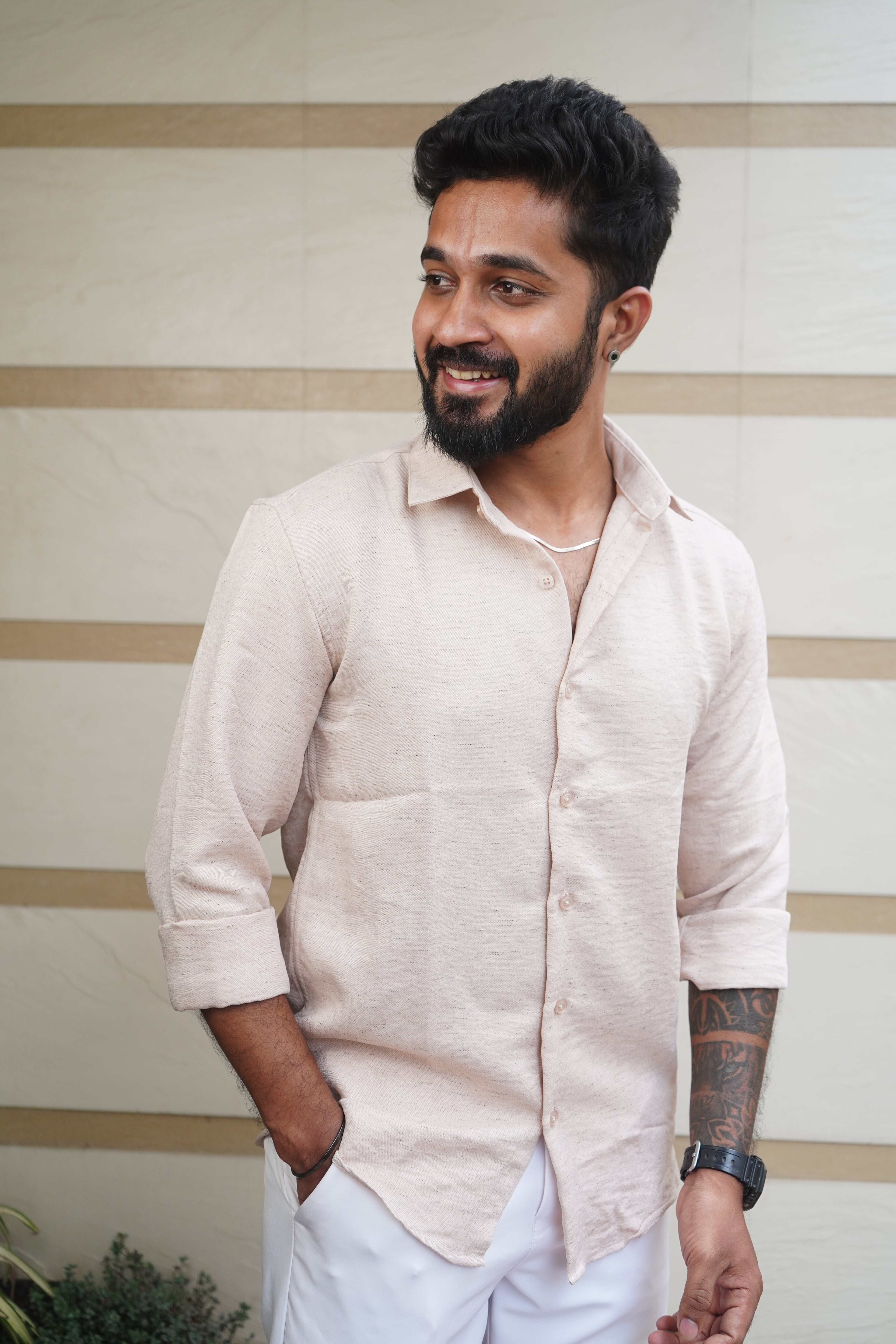 Sand Beige Linen Blend Flax Shirt