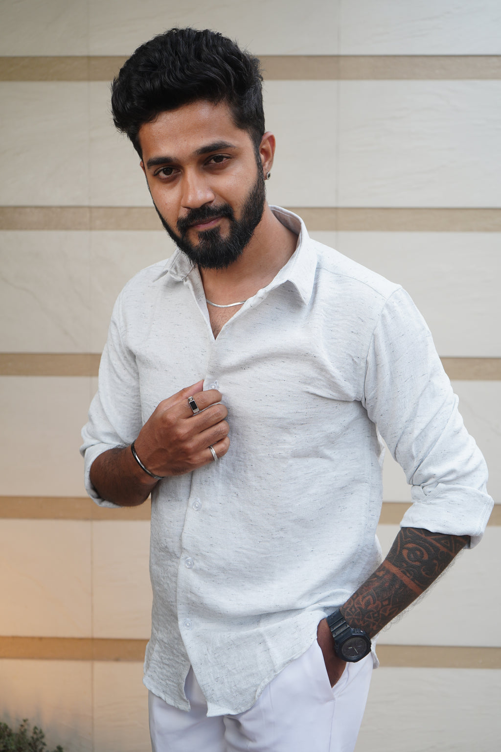 Cloud White Linen Blend Flax Shirt