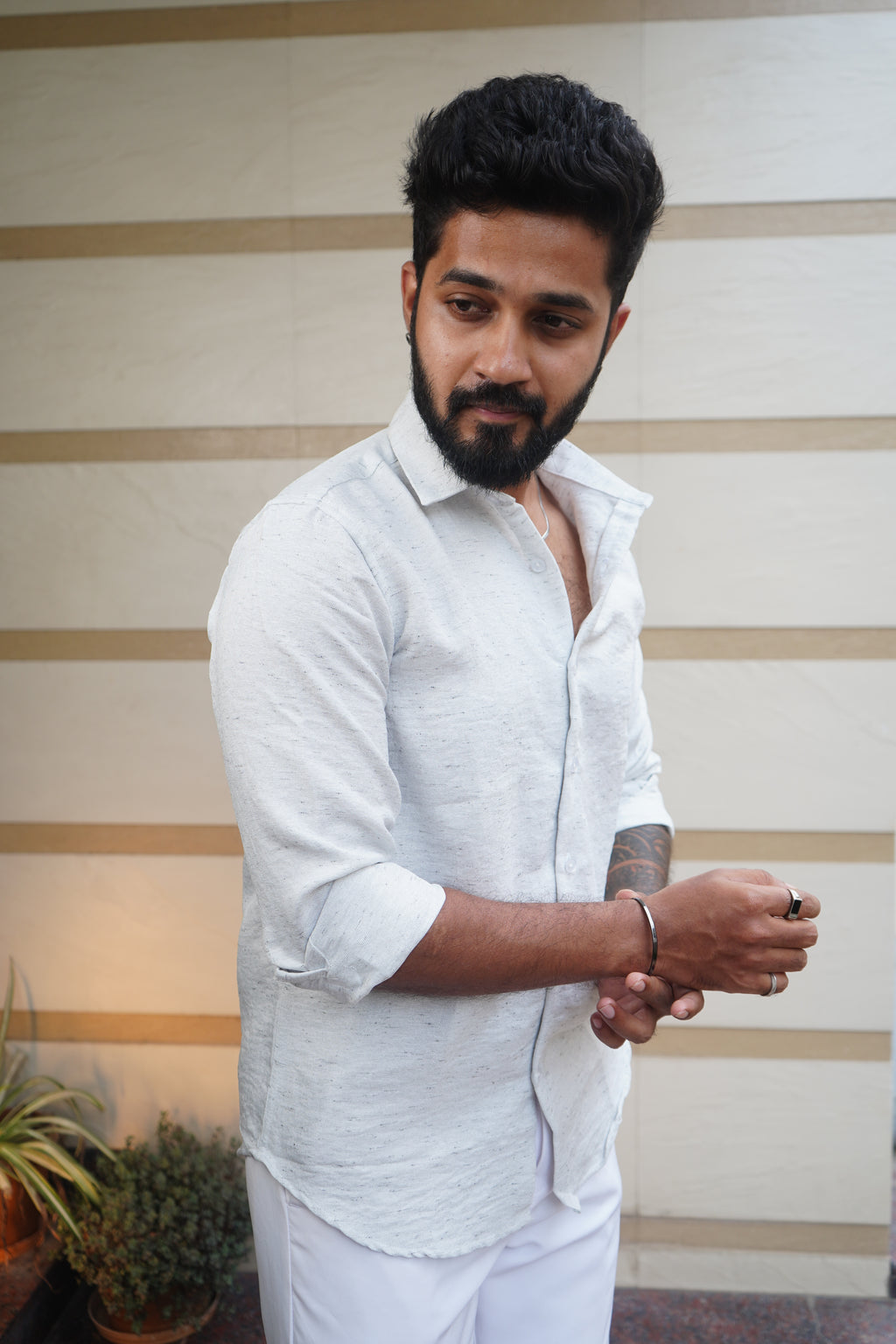 Cloud White Linen Blend Flax Shirt