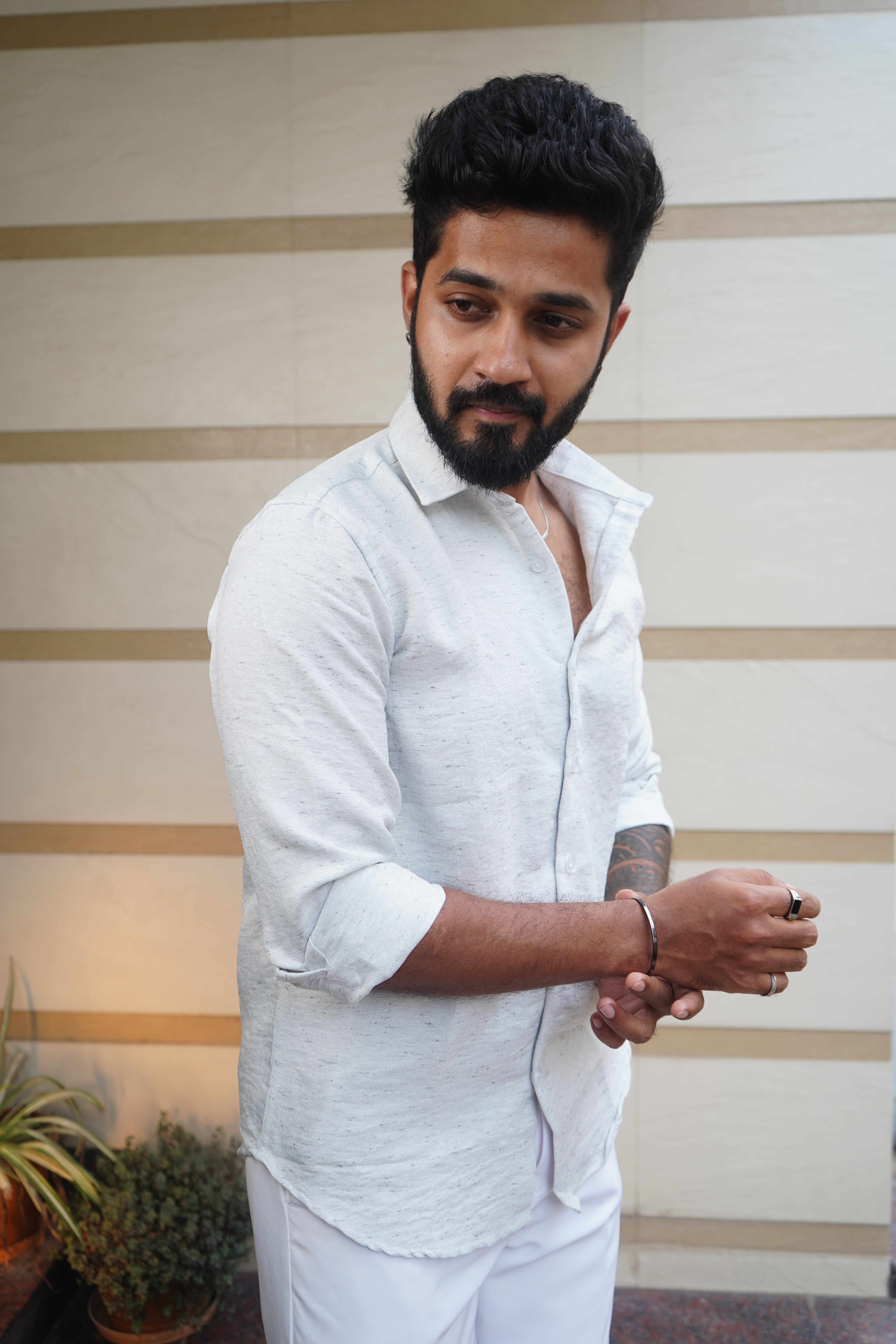 Cloud White Linen Blend Flax Shirt