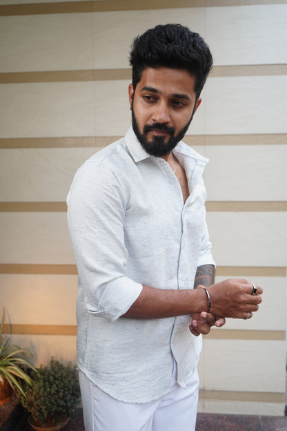 Cloud White Linen Blend Flax Shirt