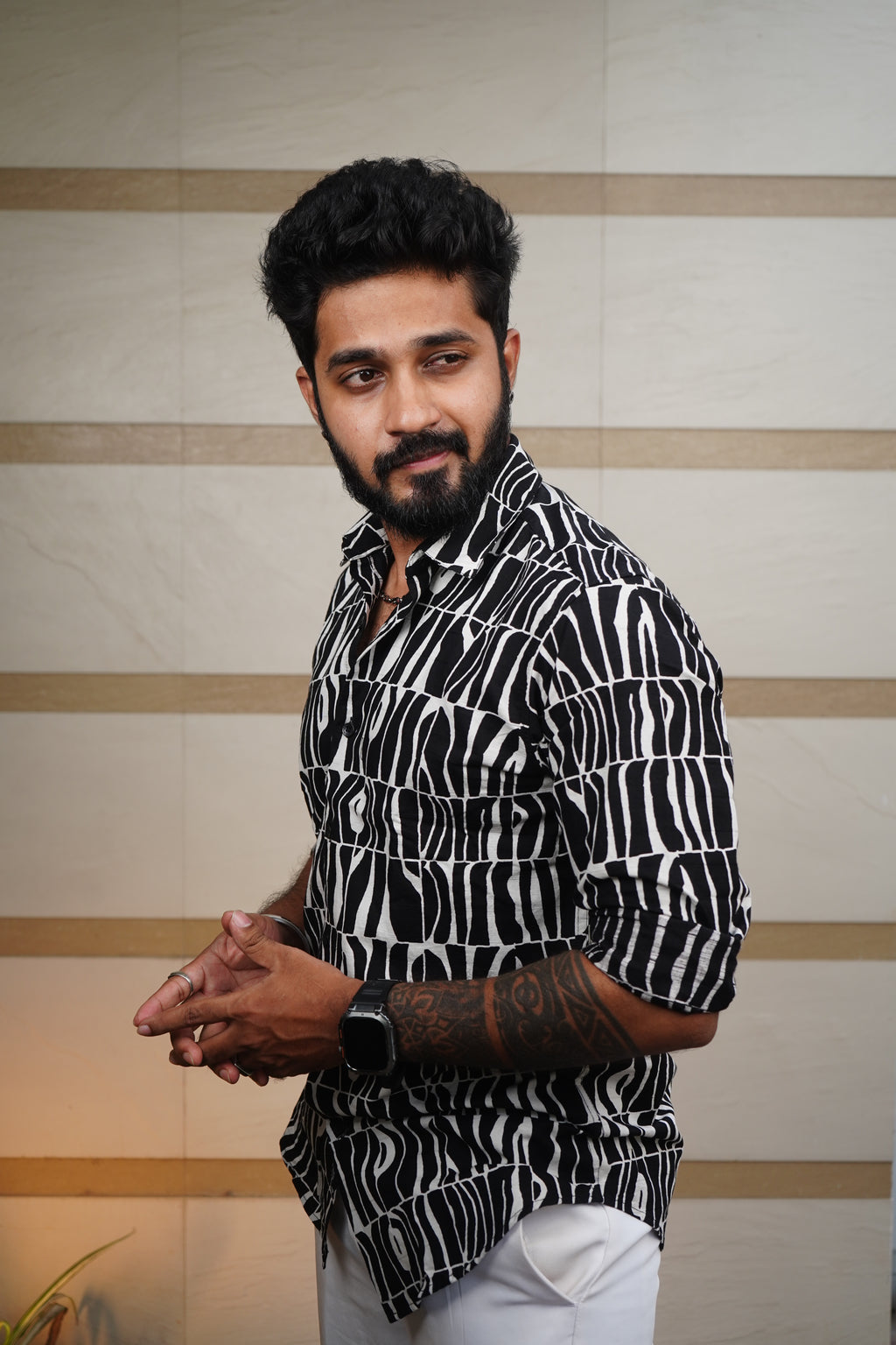 Monochrome Printed Linen Blend Shirt