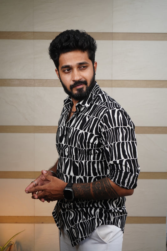 Monochrome Printed Linen Blend Shirt