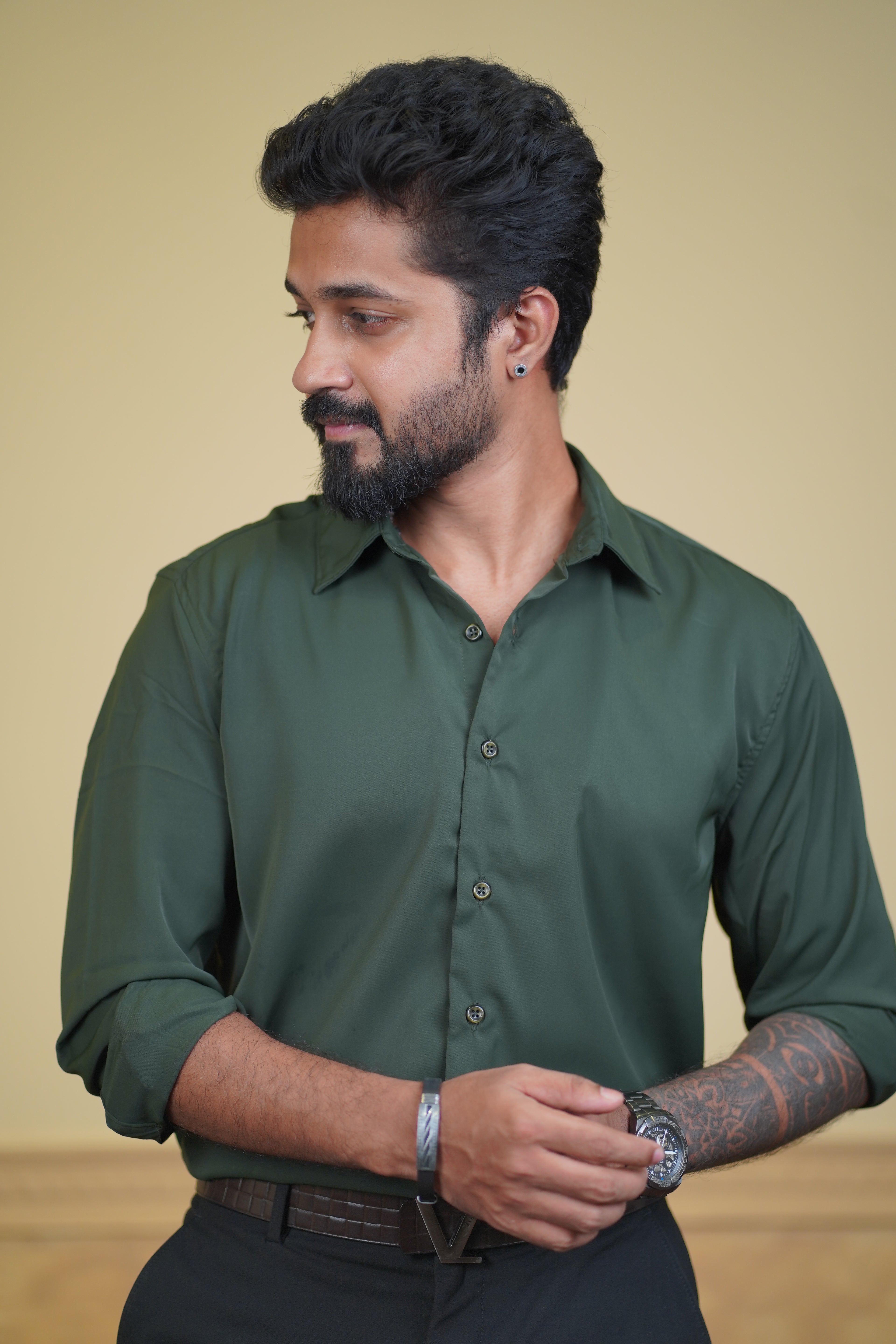 Moss Green Wrinkle-X-Shirt