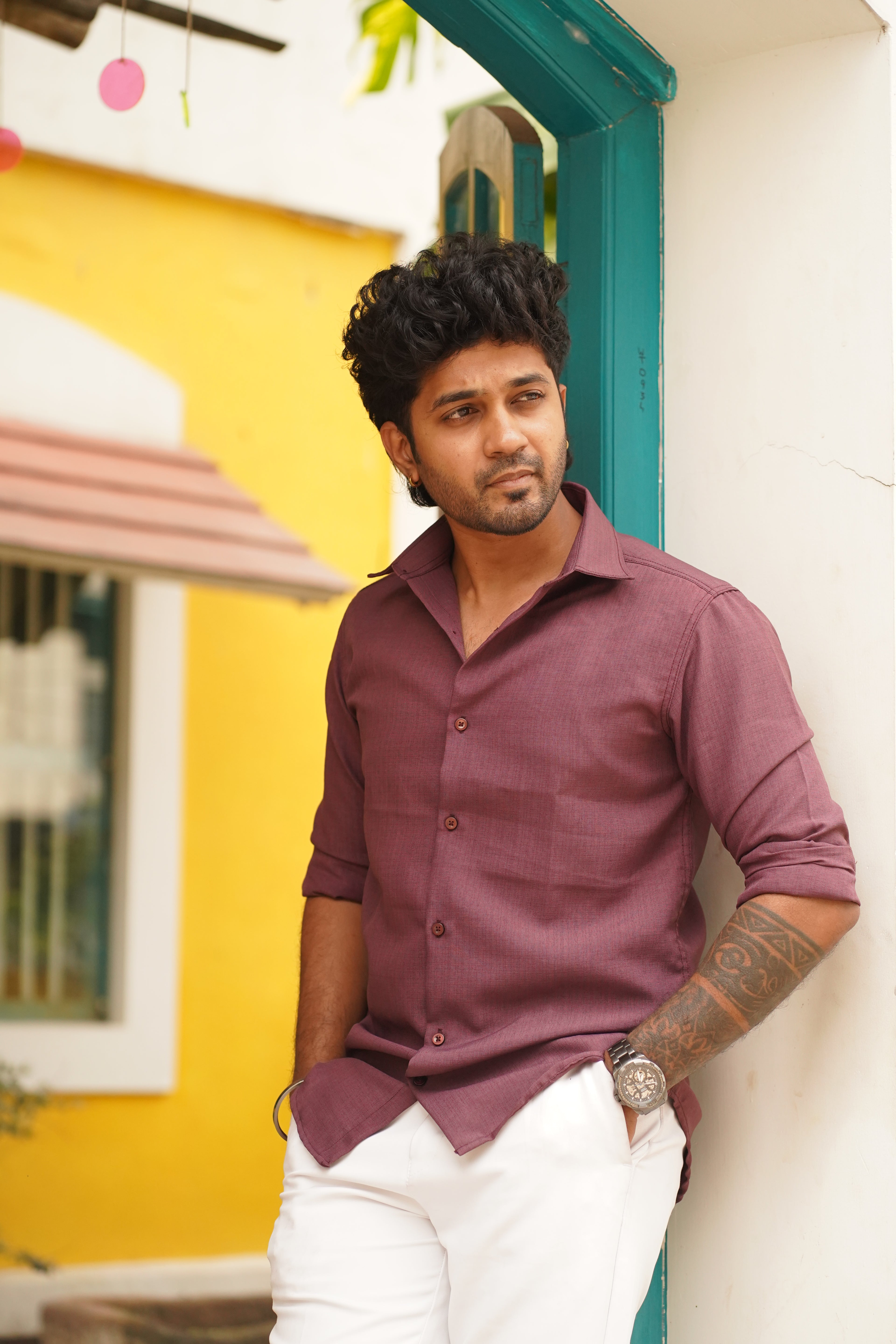 Merlot Maroon Classic Linen Blend Shirt