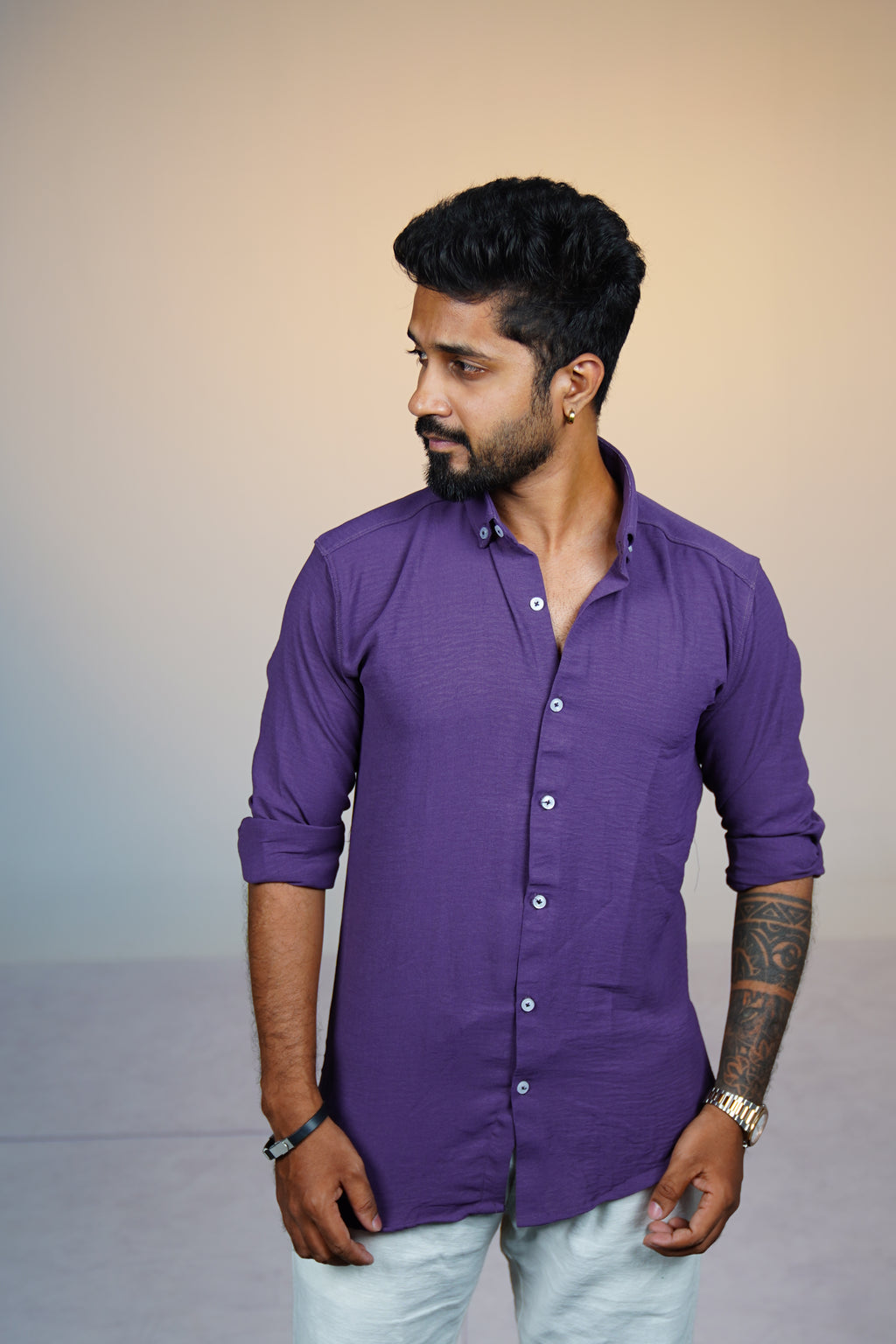 Orchid Violet Crushed Linen Blend Shirt