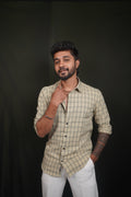 Beige Checked Linen Blend Shirt