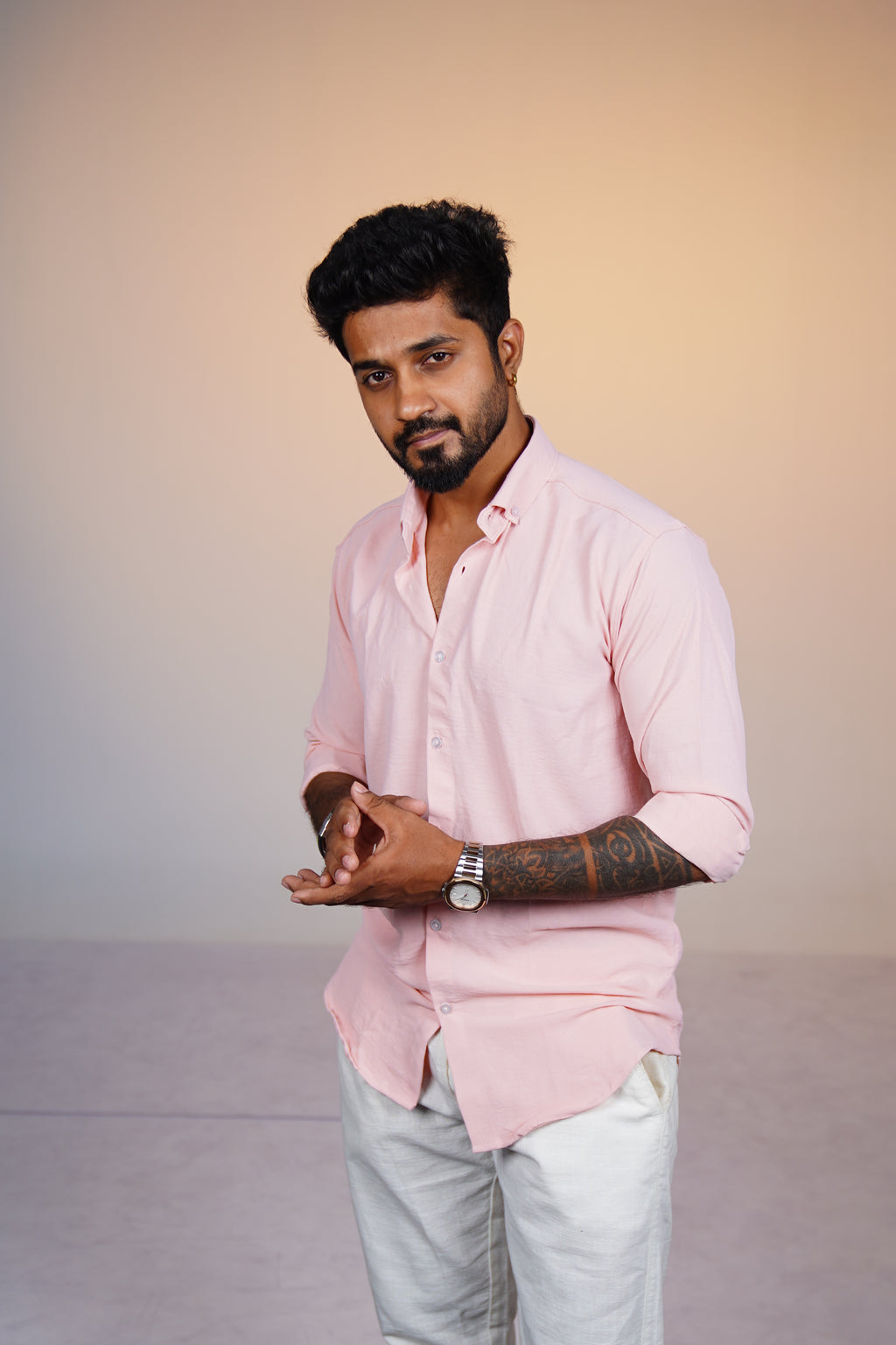 Blush Pink Crushed Linen Blend Shirt