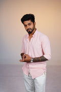 Blush Pink Crushed Linen Blend Shirt