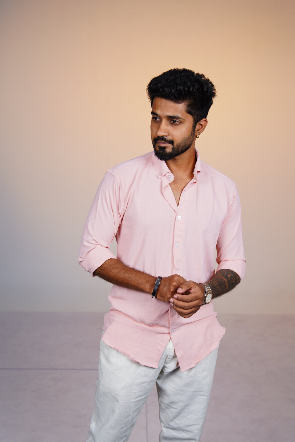 Blush Pink Crushed Linen Blend Shirt
