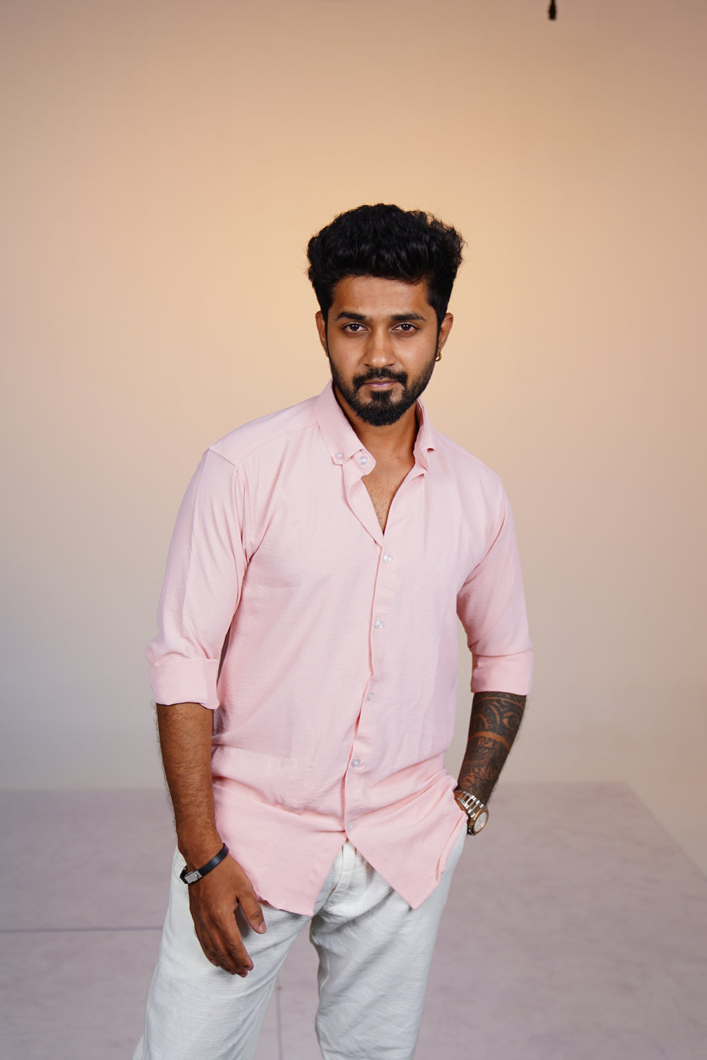 Blush Pink Crushed Linen Blend Shirt