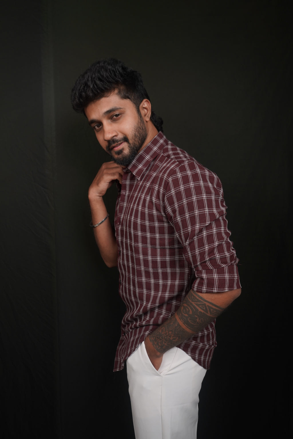 Red Checked Linen Blend Shirt