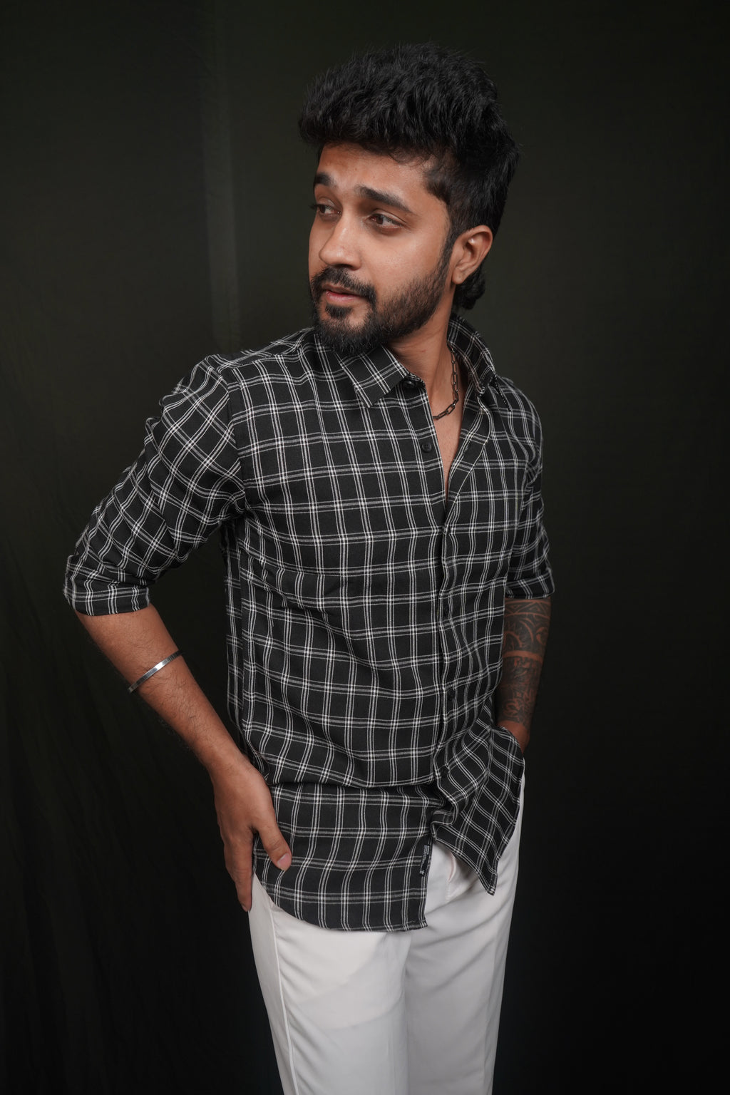 Black Checked Linen Blend Shirt
