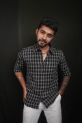 Black Checked Linen Blend Shirt