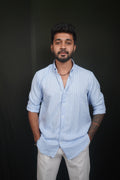 Sky blue Linen Blend Striped Shirt