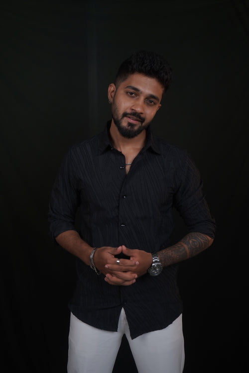 Black Textured Wave Shirt