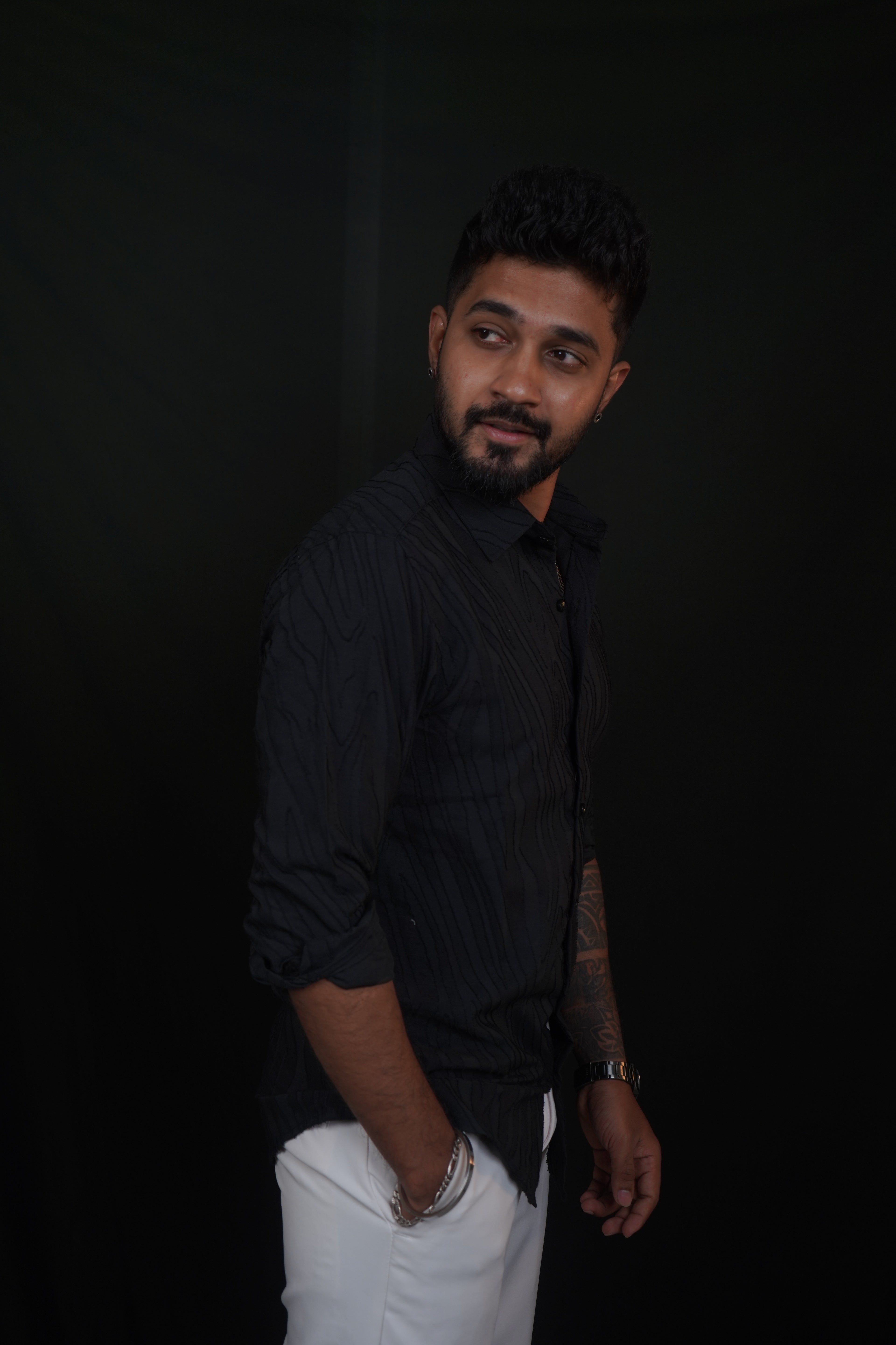 Black Textured Wave Shirt