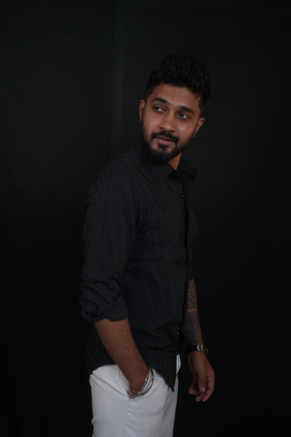 Black Textured Wave Shirt