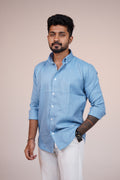 Dusty Blue Heritage Linen Blend Shirt
