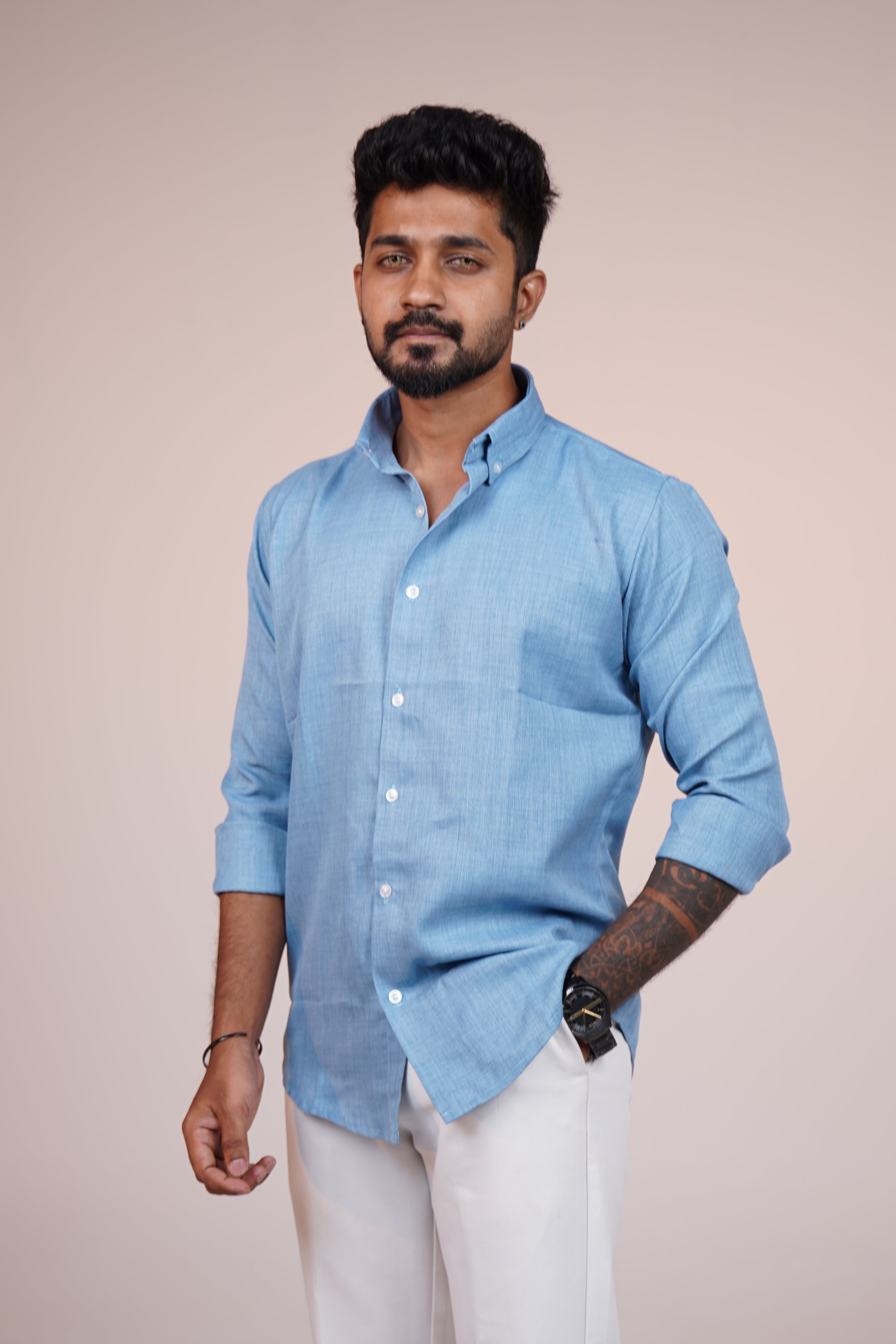 Dusty Blue Heritage Linen Blend Shirt