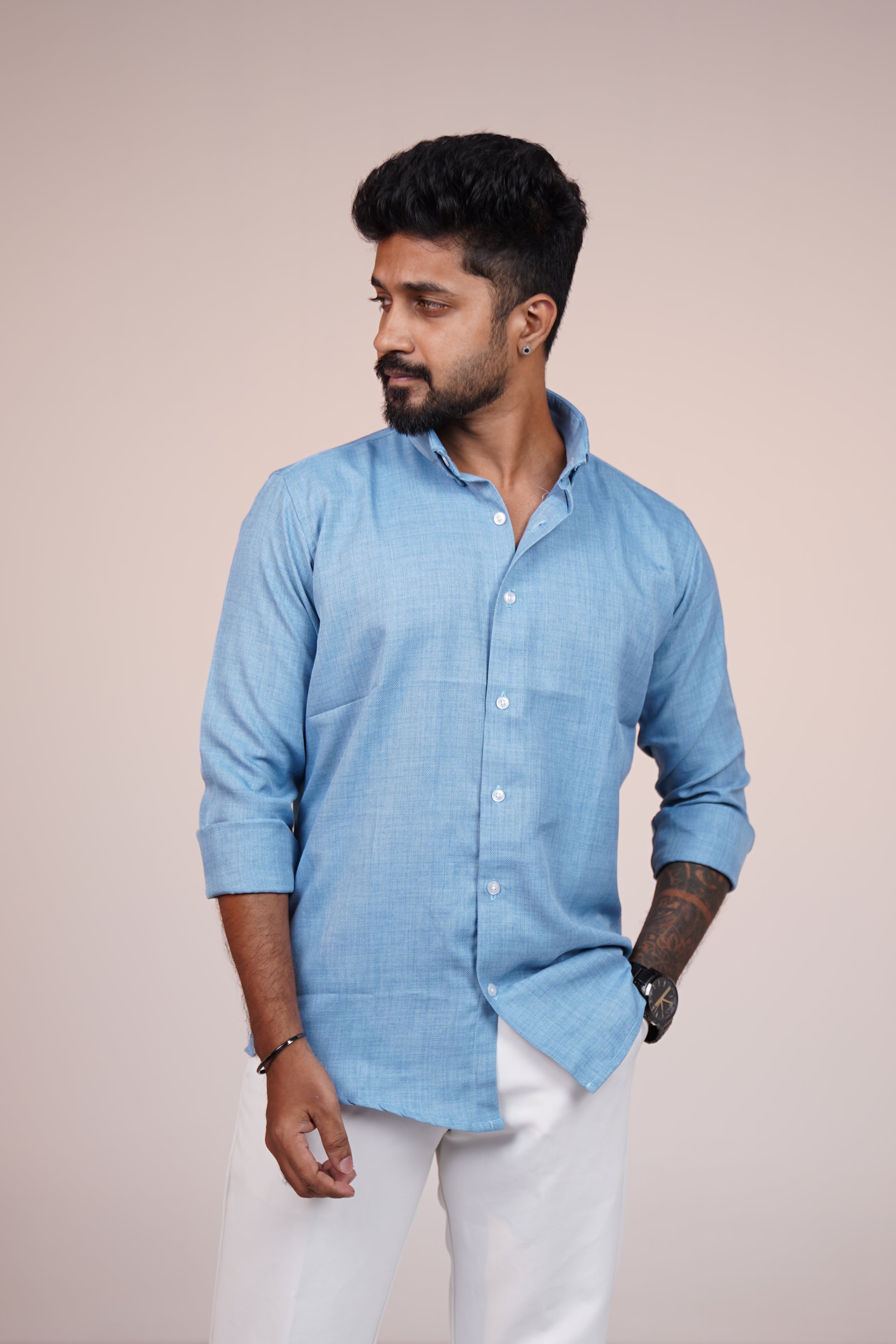 Dusty Blue Heritage Linen Blend Shirt