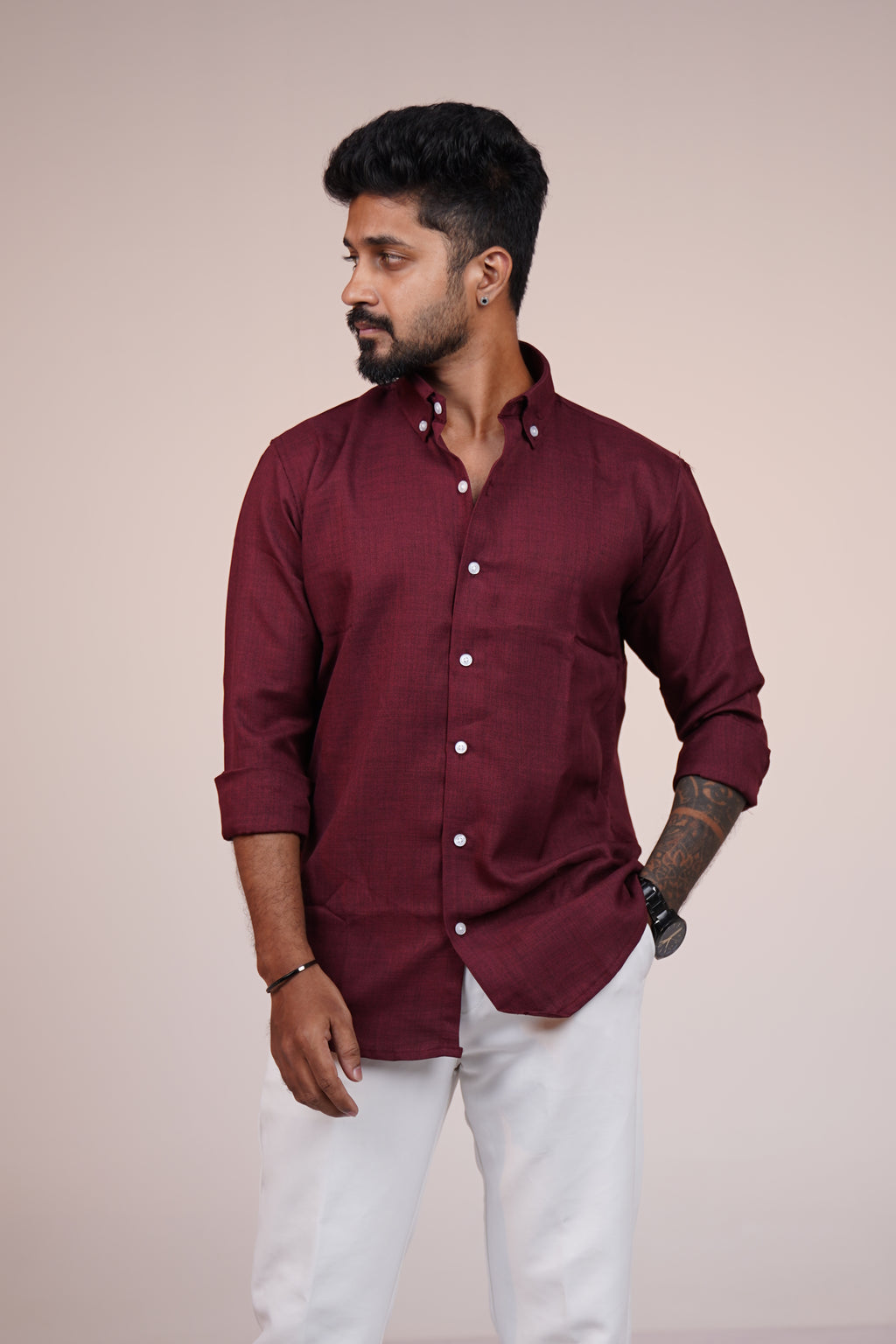 Wine Red Heritage Linen Blend Shirt