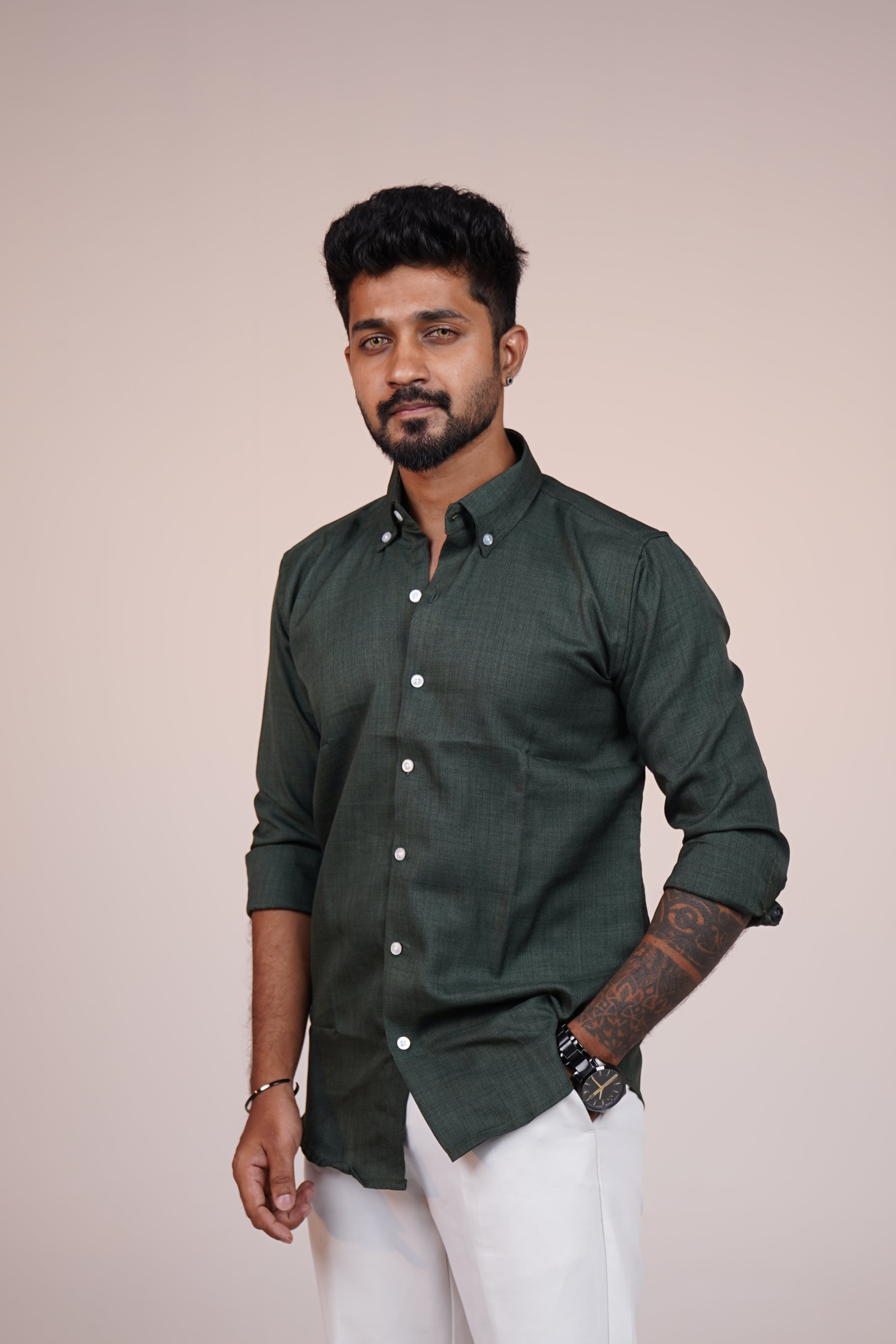Forest Green Heritage Linen Blend Shirt
