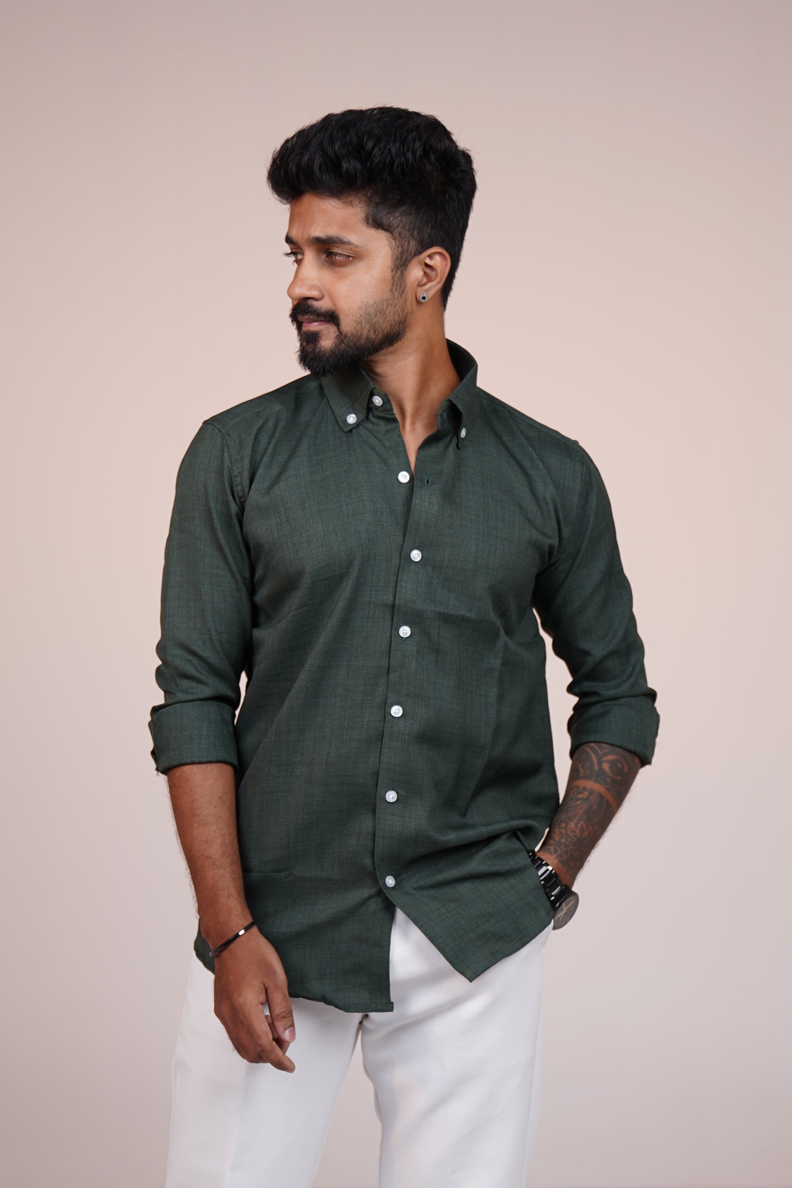 Forest Green Heritage Linen Blend Shirt