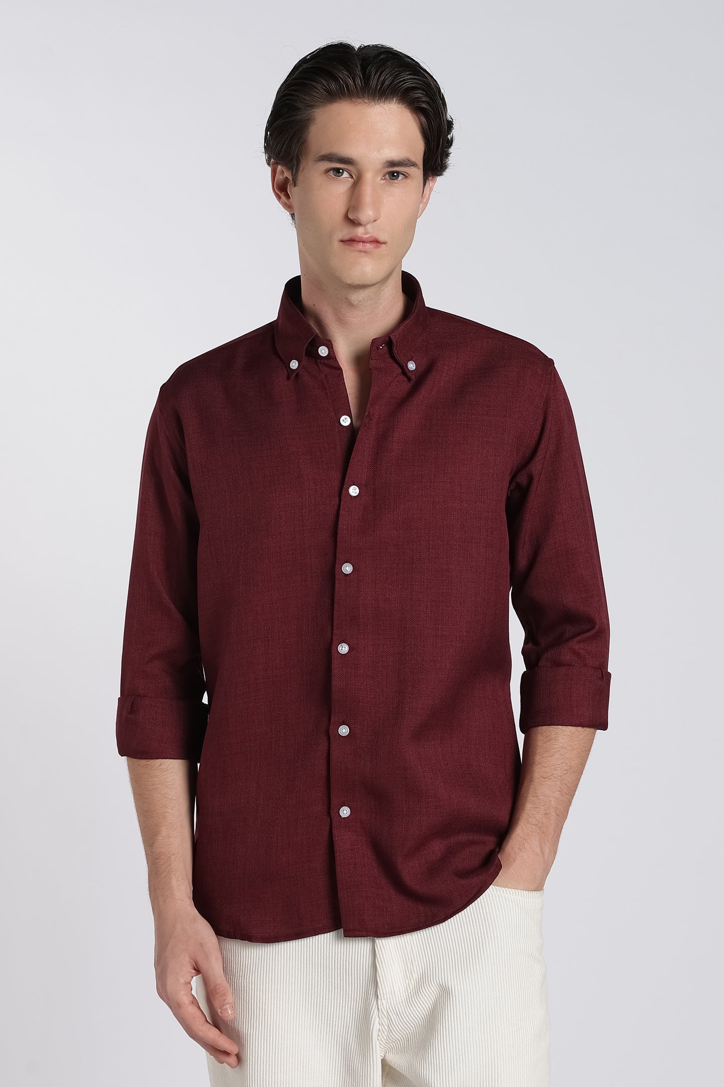Wine Red Heritage Linen Blend Shirt