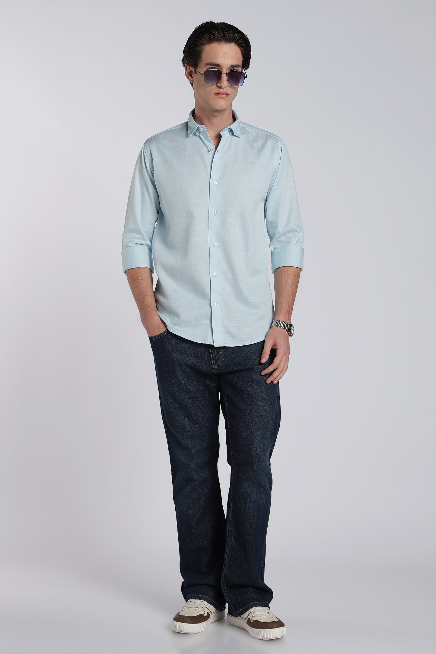 Frost Blue Vintage Linen Blend Shirt