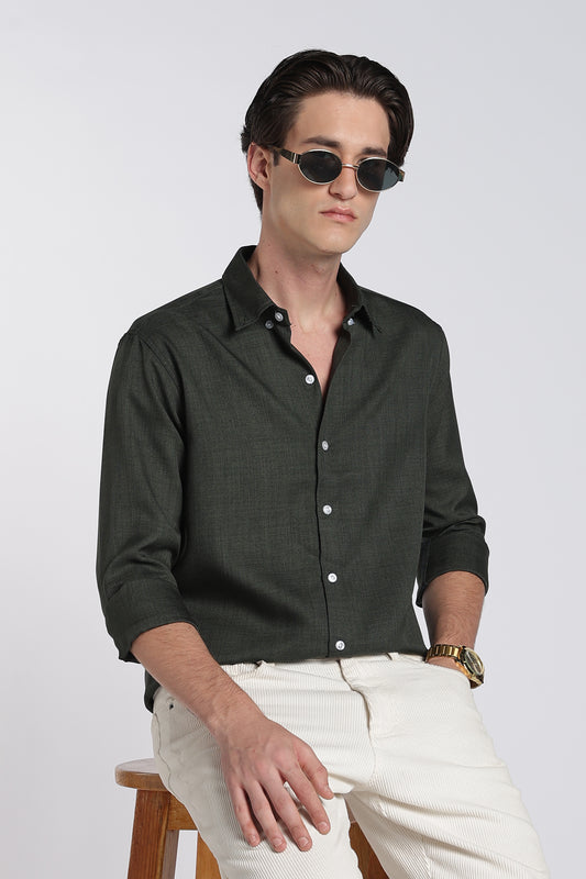 Forest Green Heritage Linen Blend Shirt