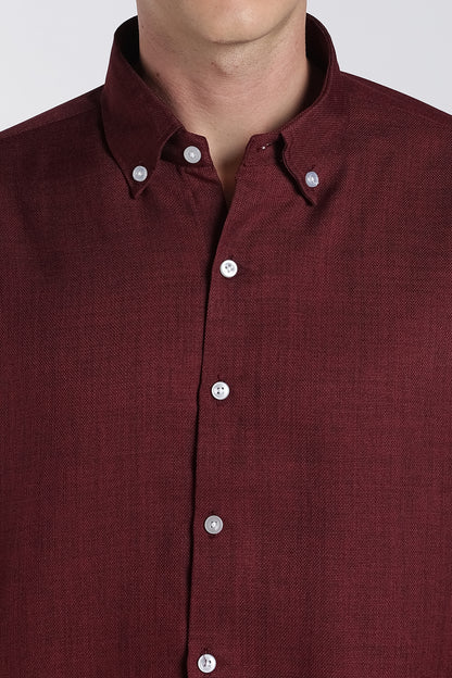 Wine Red Heritage Linen Blend Shirt