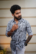Frosted Blue Printed Linen Blend Shirt