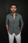 Green Checked Linen Blend Shirt