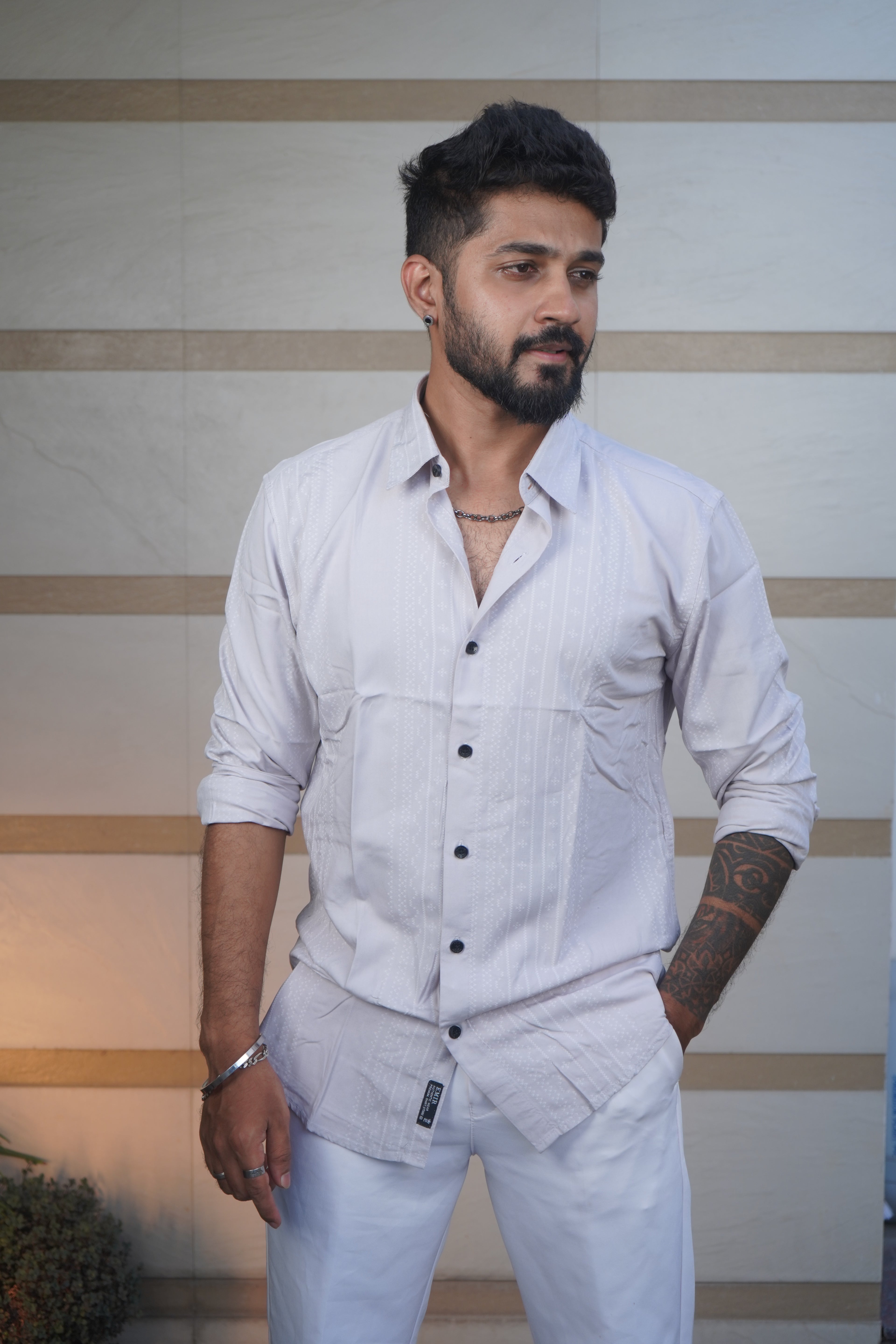 Grey Geometrical Rayon Printed Shirt