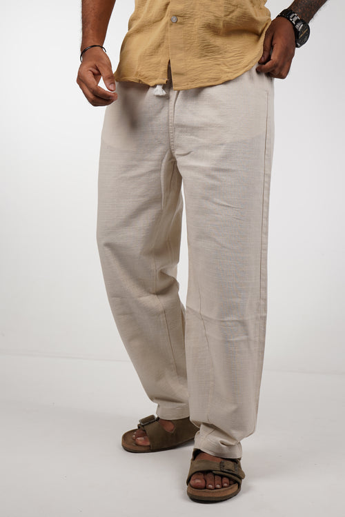 Beige Classic Linen Blend Pants
