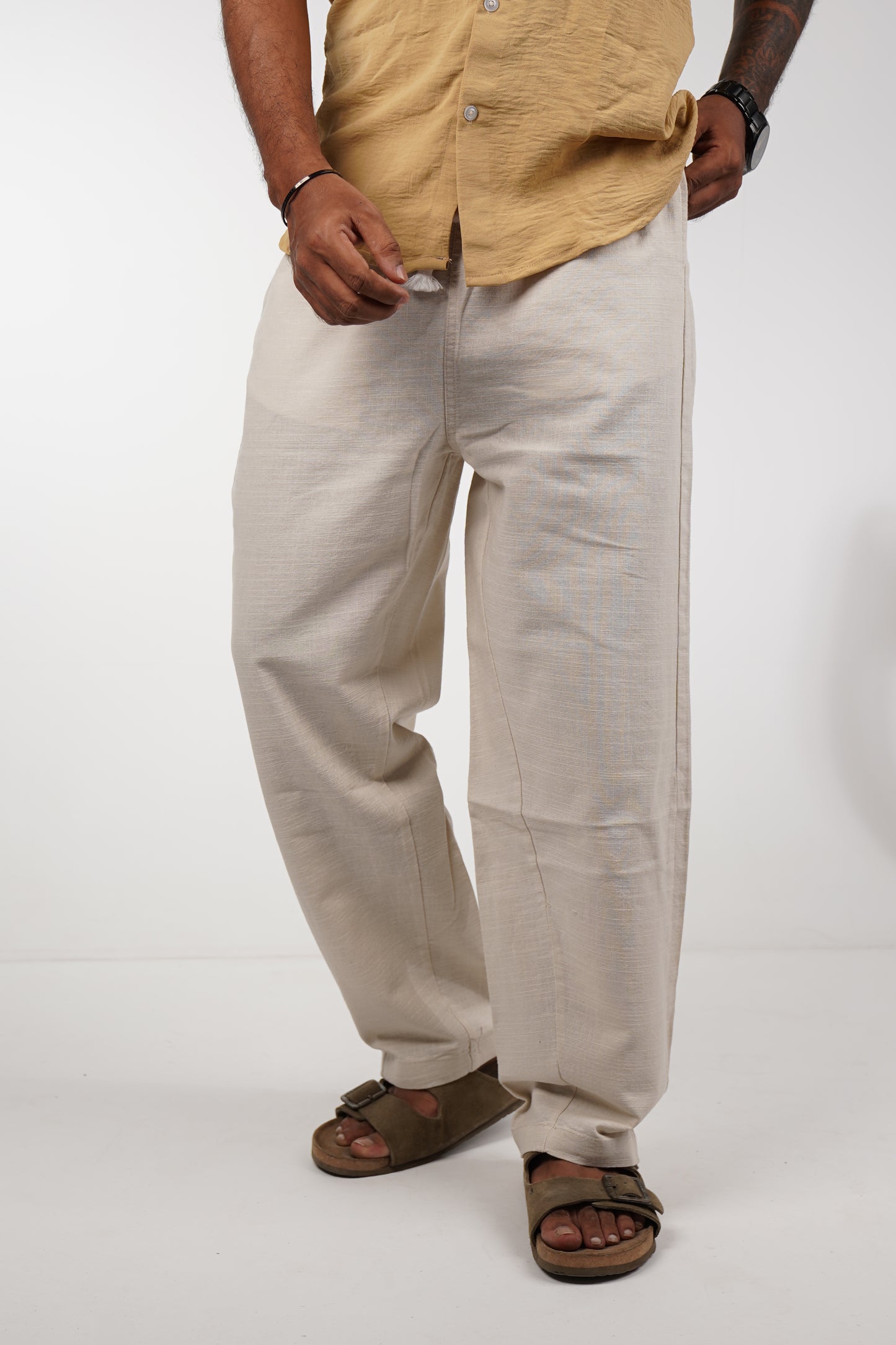 Beige Classic Linen Blend Pants